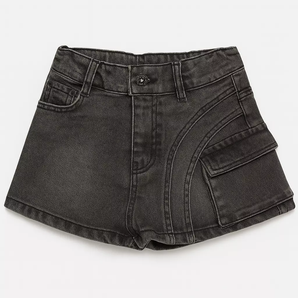 Falda Short Mezclilla Nina Cargo Juvenil Negro-0