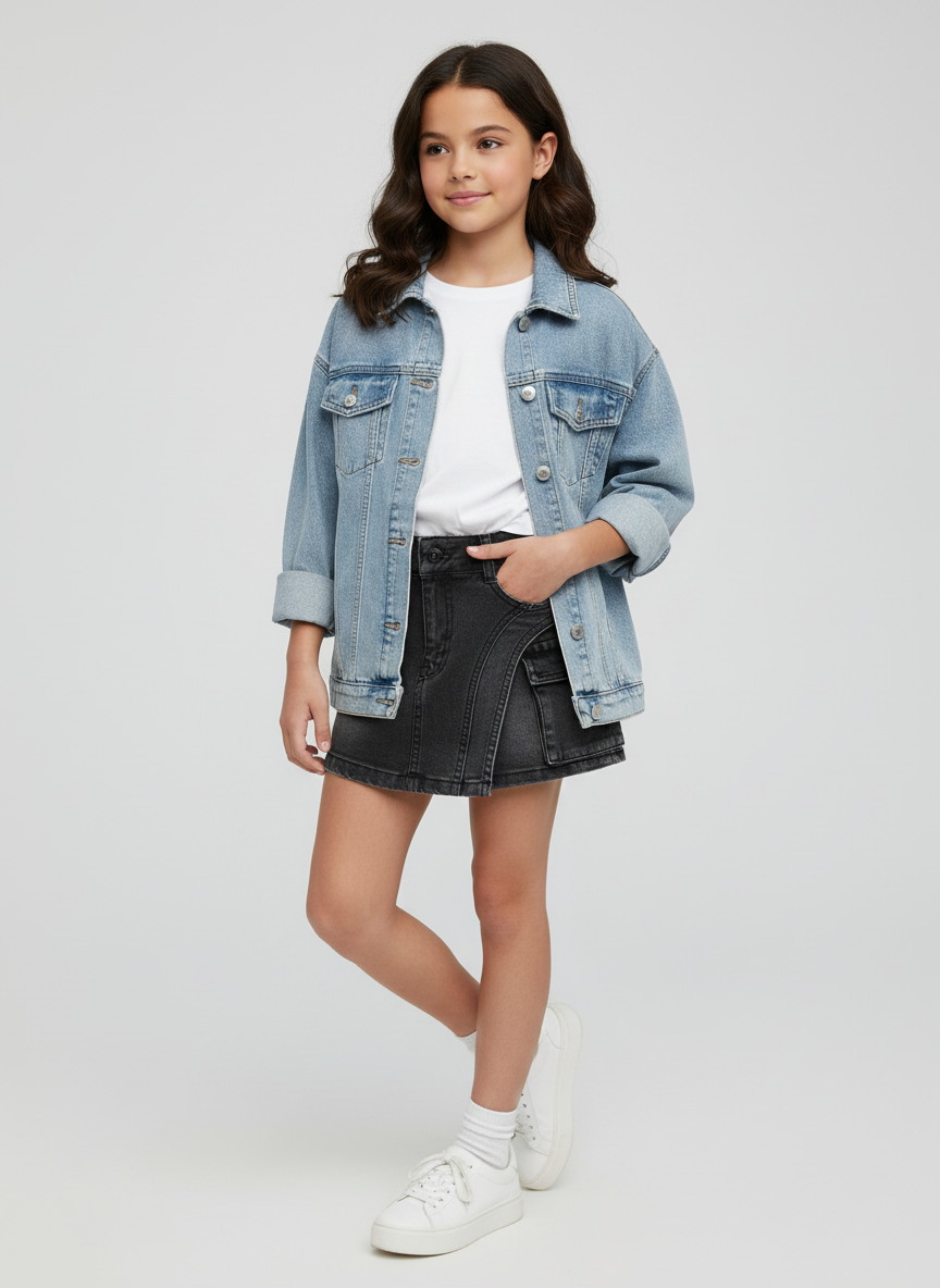 Falda Short Mezclilla Nina Cargo Juvenil Negro-1