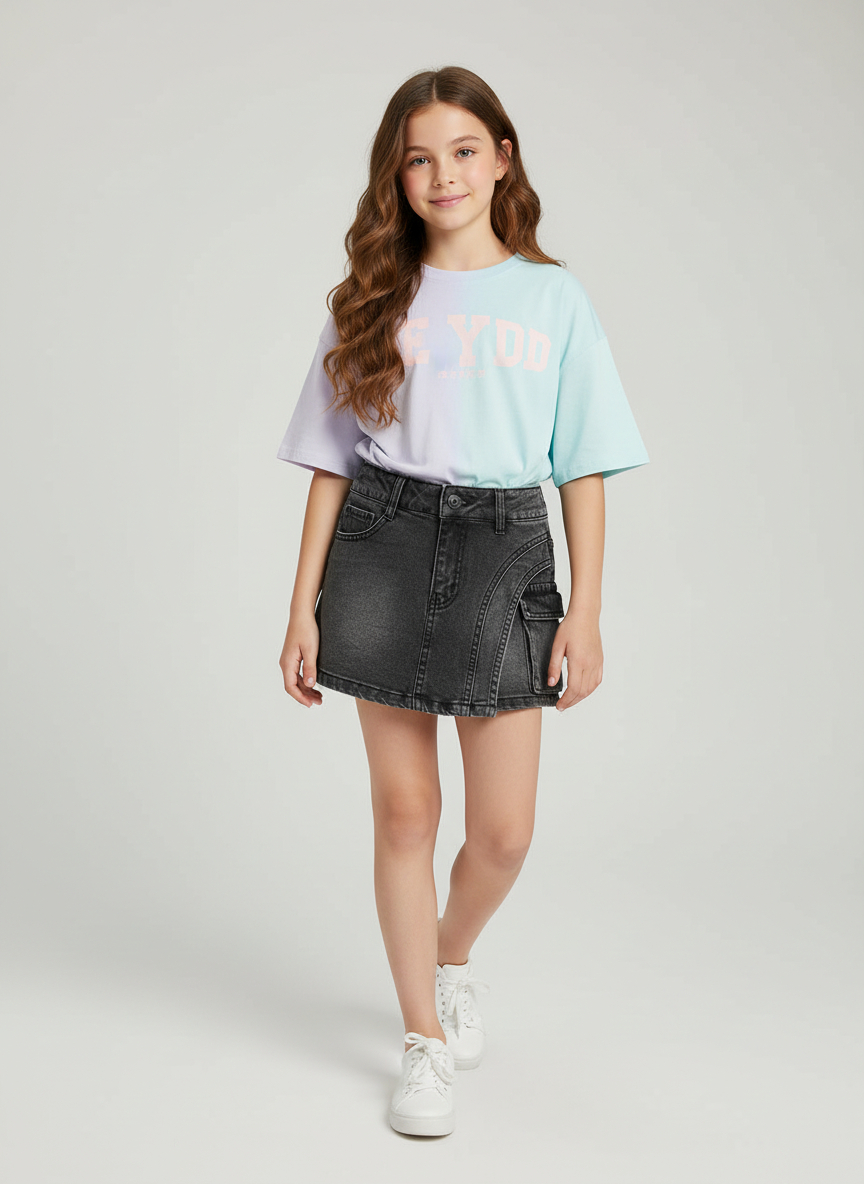 Falda Short Mezclilla Nina Cargo Juvenil Negro-2