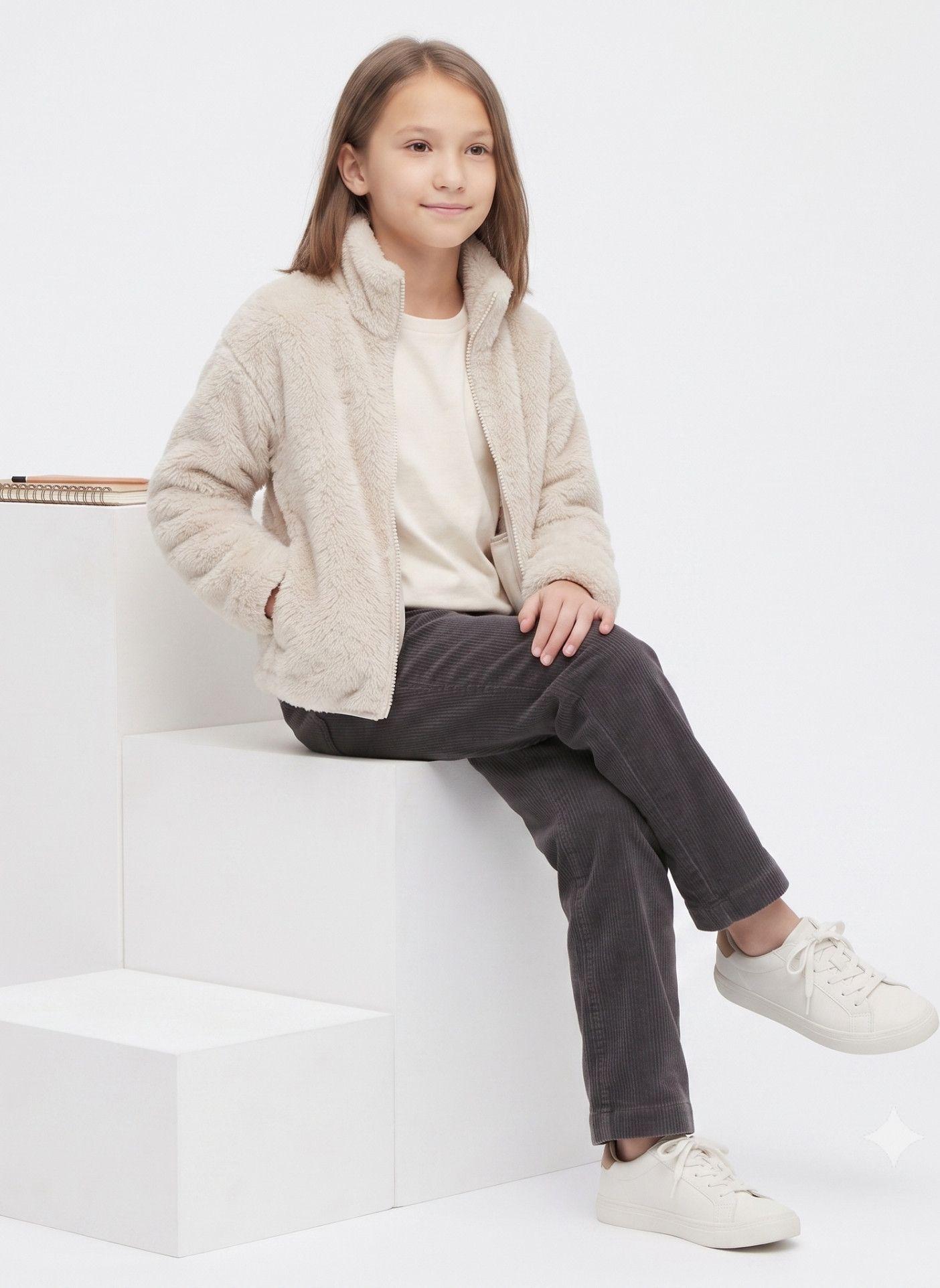 Chaqueta Chiporro Ni a Overzise Beige S per Suave Y Abrigo-3