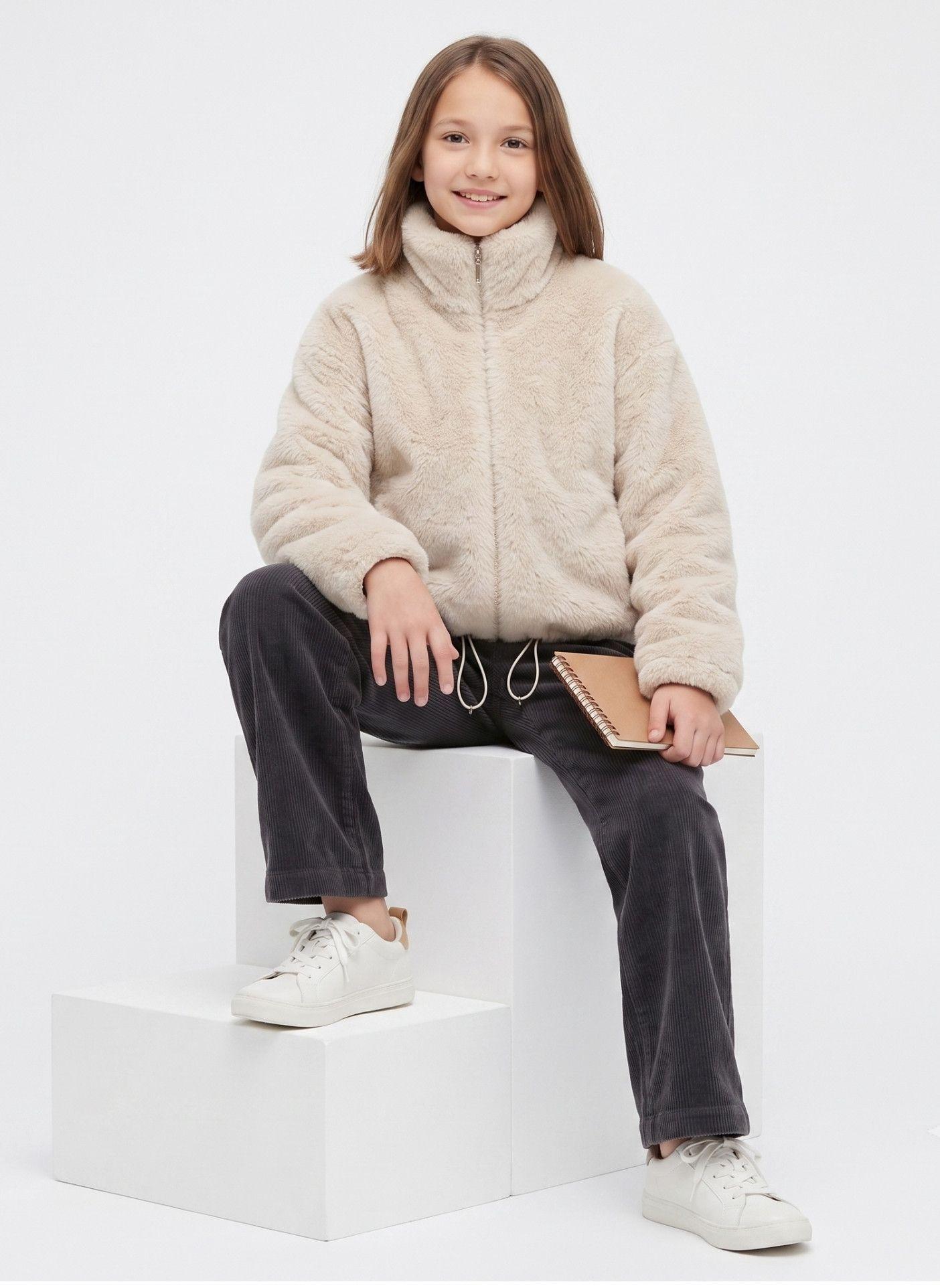 Chaqueta Chiporro Ni a Overzise Beige S per Suave Y Abrigo-4