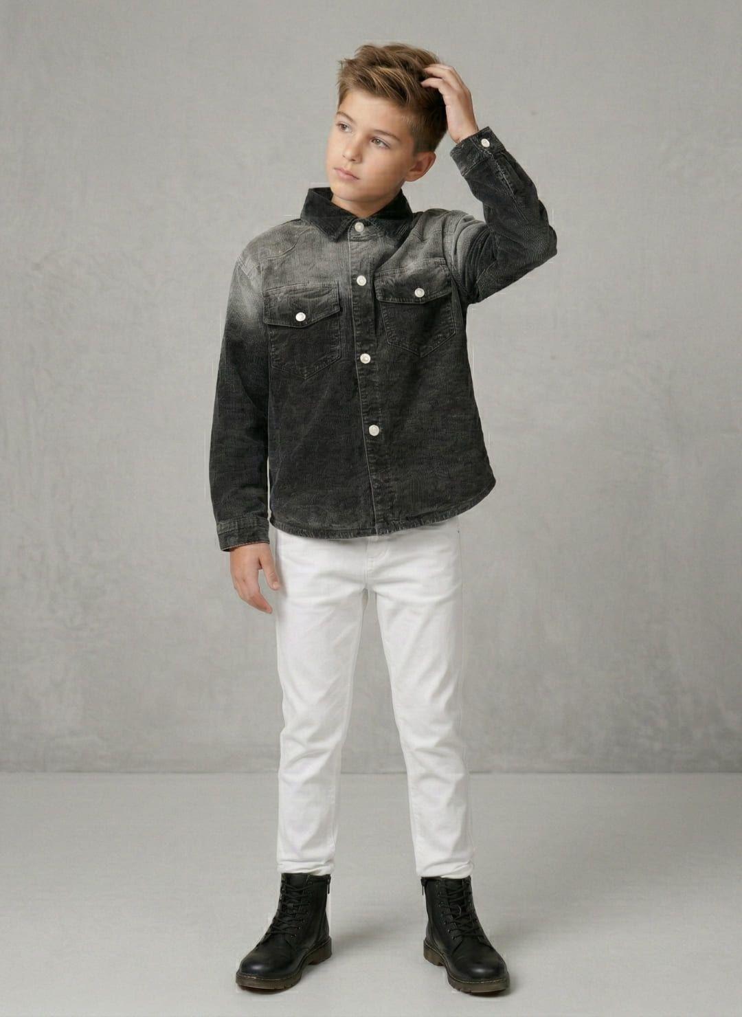 Camisa Denim Nino Negra Manga Larga Casual-5