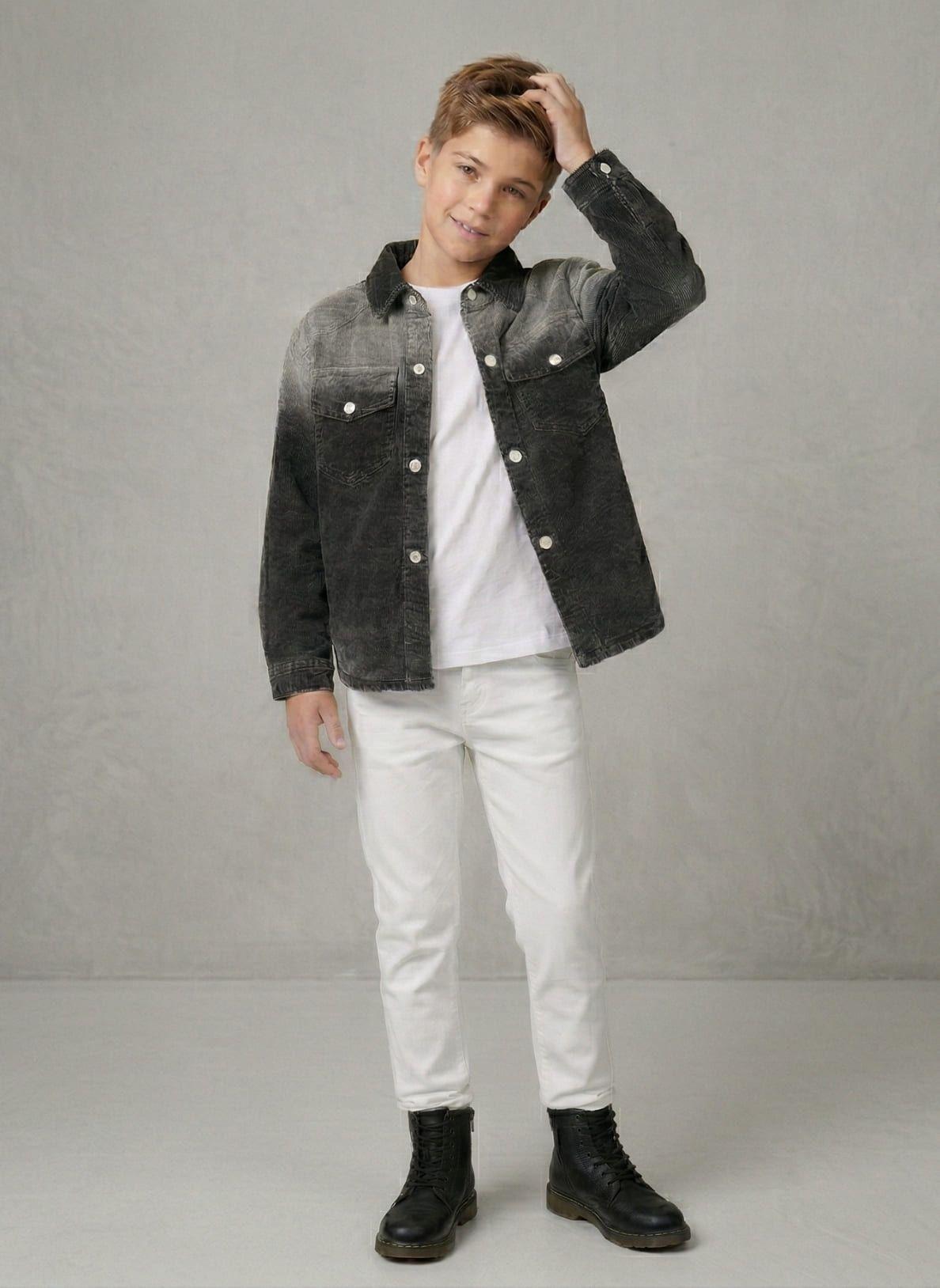 Camisa Denim Nino Negra Manga Larga Casual-4