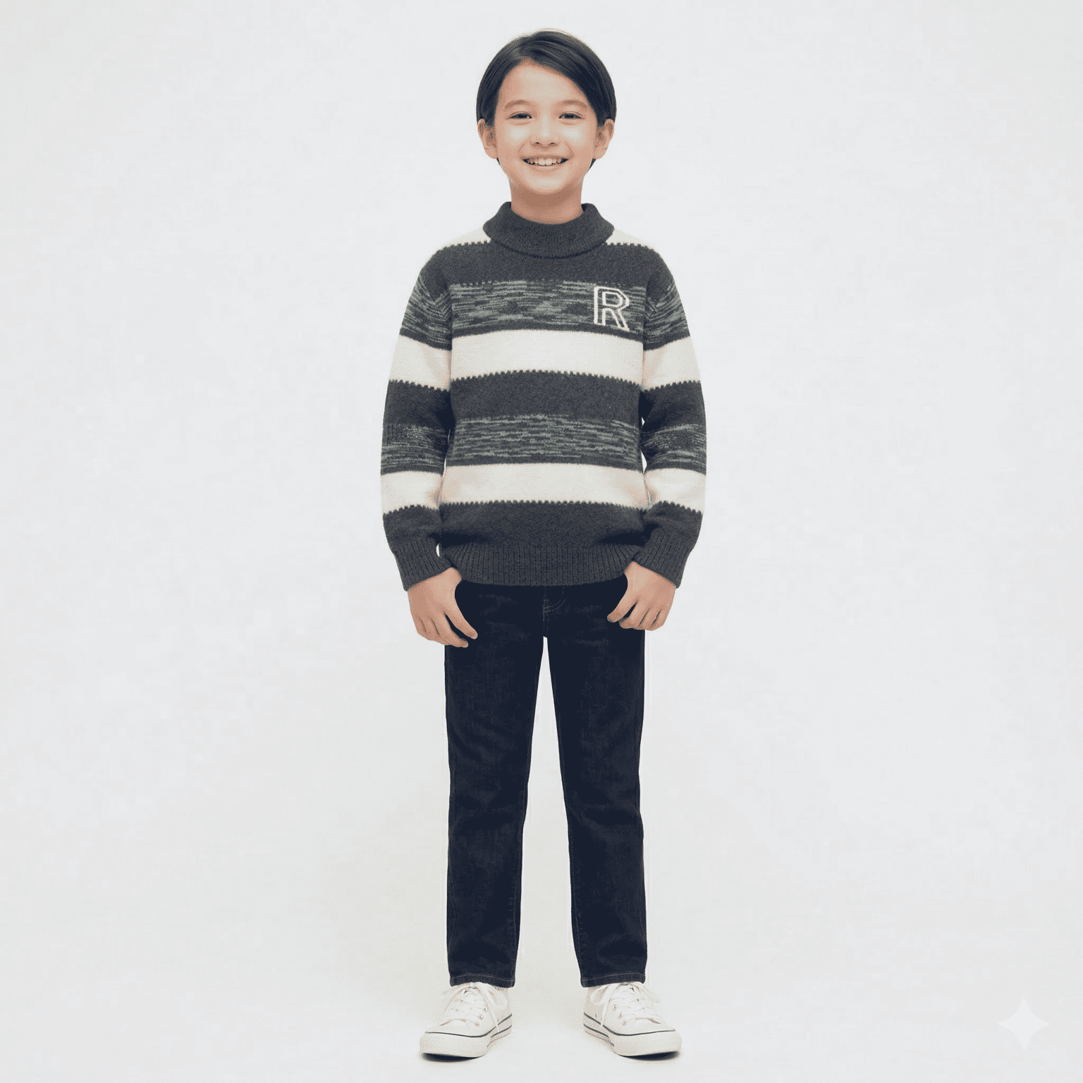 Sueter Ni o Invierno Tejido Rayado Cuello Alto Moda Infantil-2