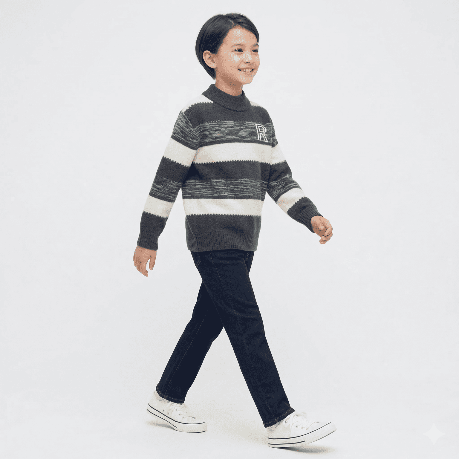 Sueter Ni o Invierno Tejido Rayado Cuello Alto Moda Infantil-3