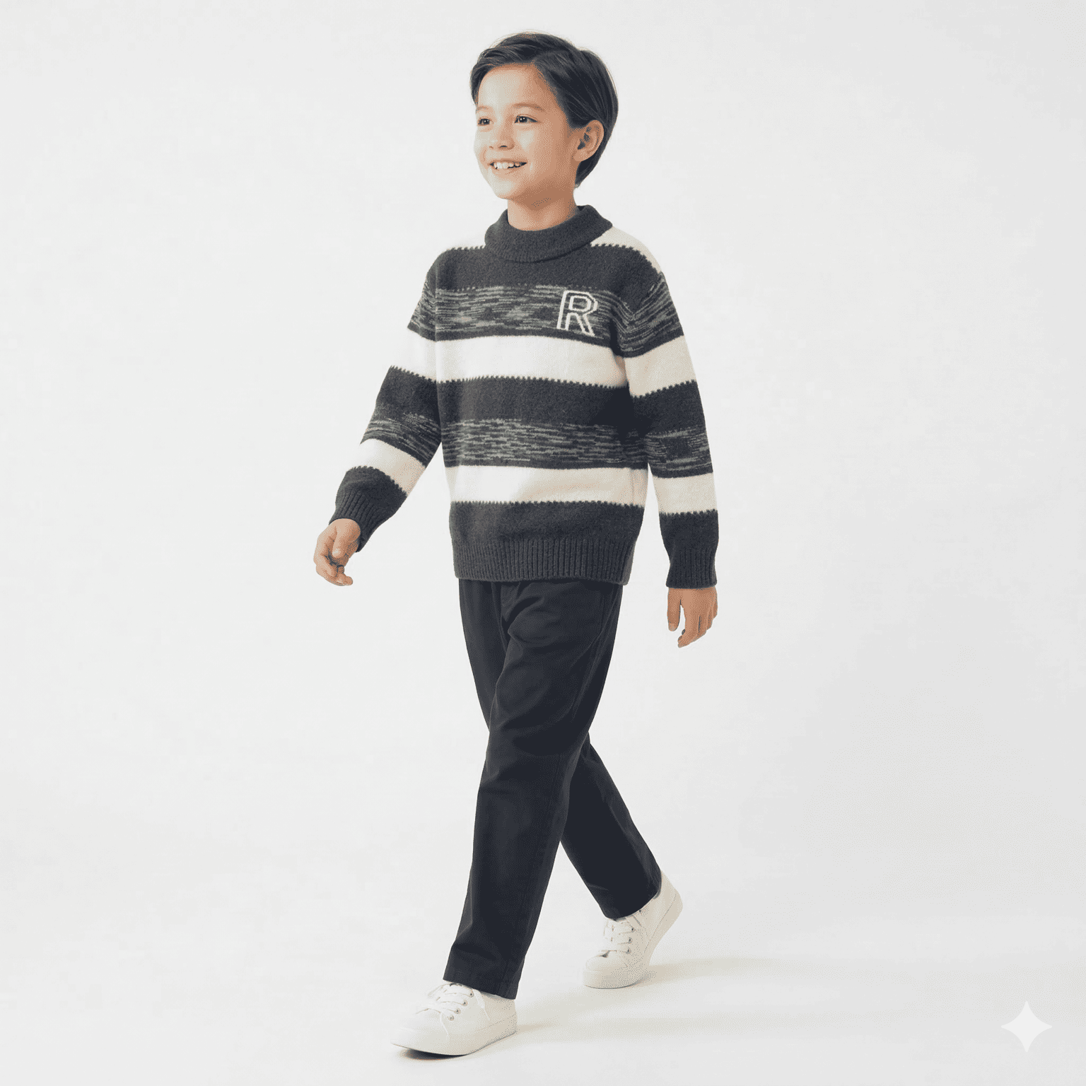 Sueter Ni o Invierno Tejido Rayado Cuello Alto Moda Infantil-4