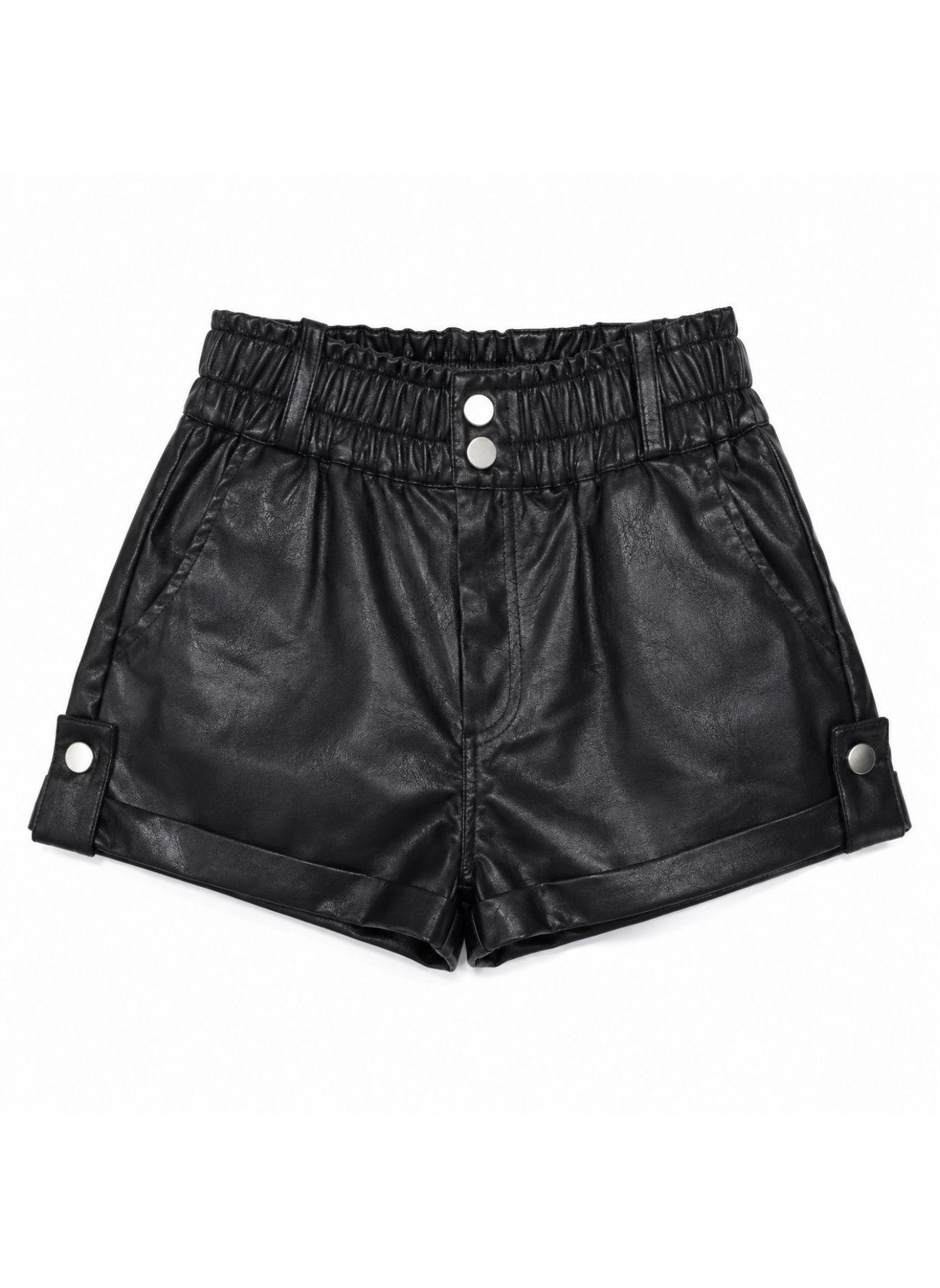 Short Ecocuero Ni a Cuerina Efecto Cuero Negro Moda-3
