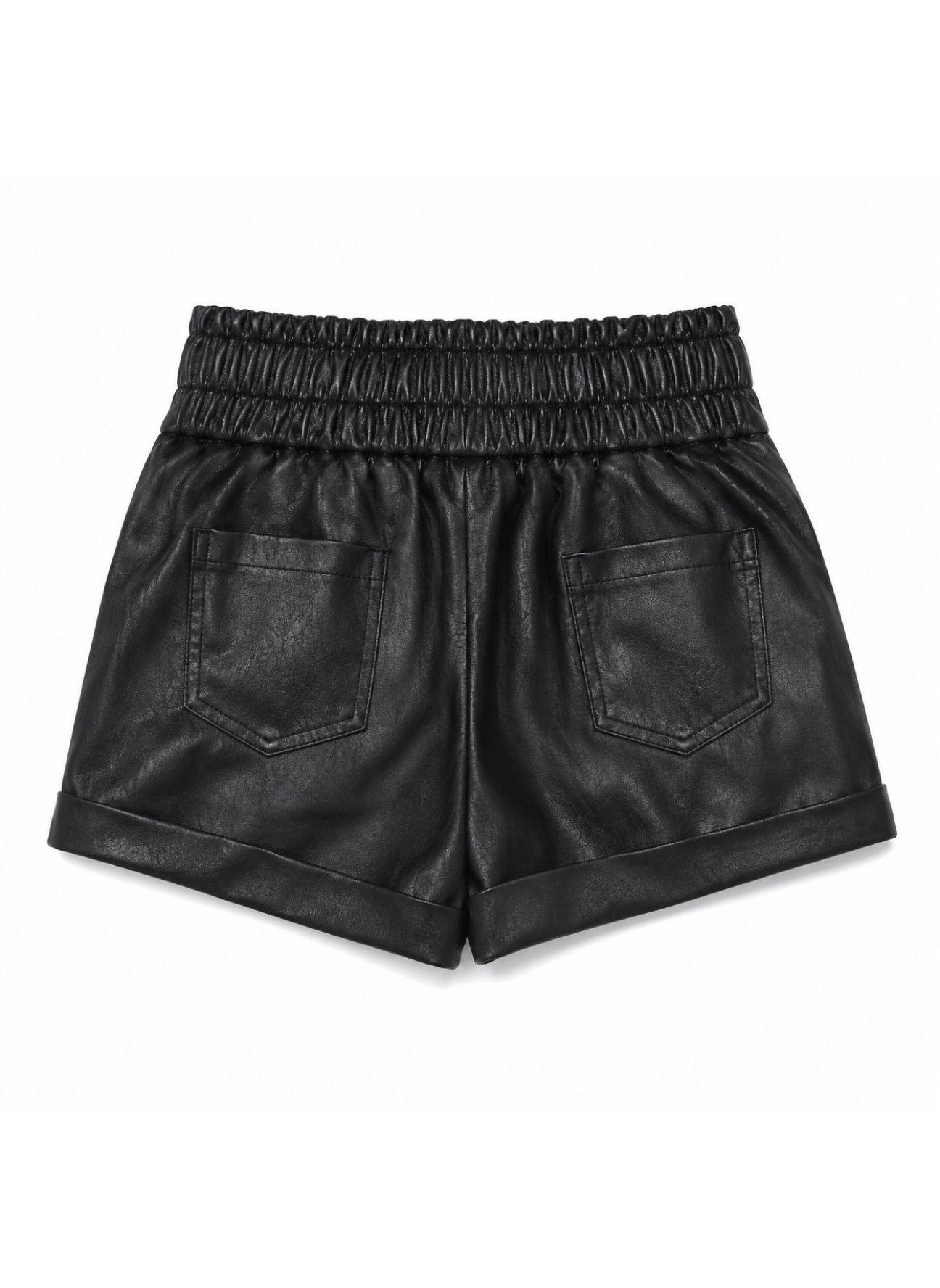 Short Ecocuero Ni a Cuerina Efecto Cuero Negro Moda-4