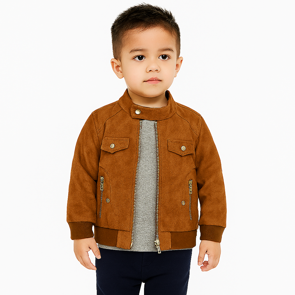 Chaquetas Lisboa Niño Ecocuero Café Con Cierres Metálicos-4