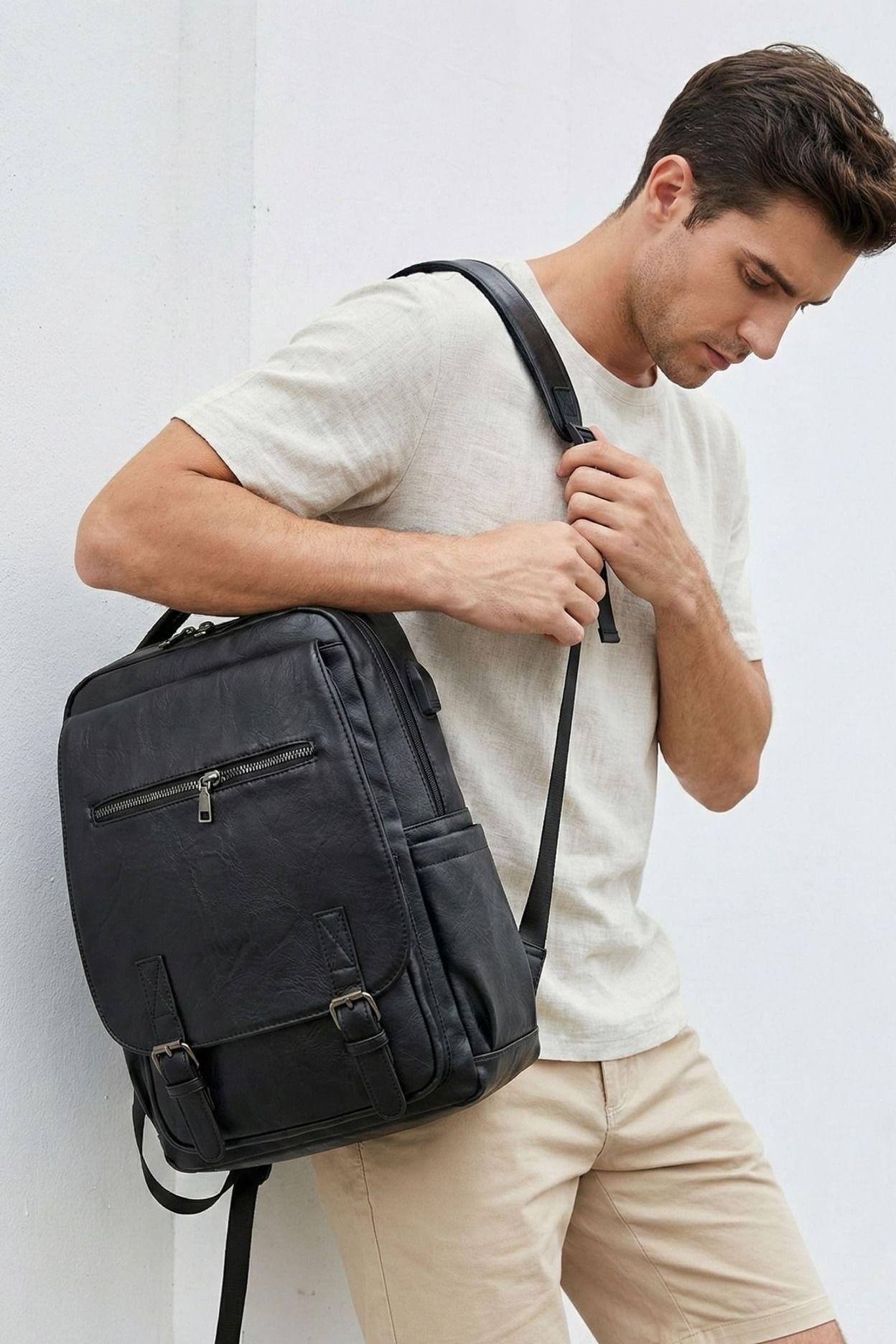 Mochila Urbana Unisex Ecocuero Vintage Puerto Usb Ares-3