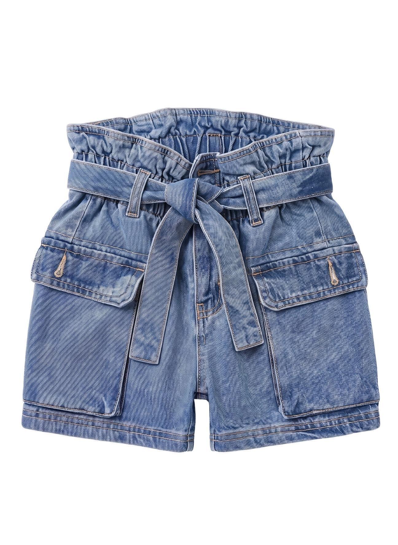 Short Jeans Ni a Paperbag Cintura Elasticada Denim Con Lazo-3