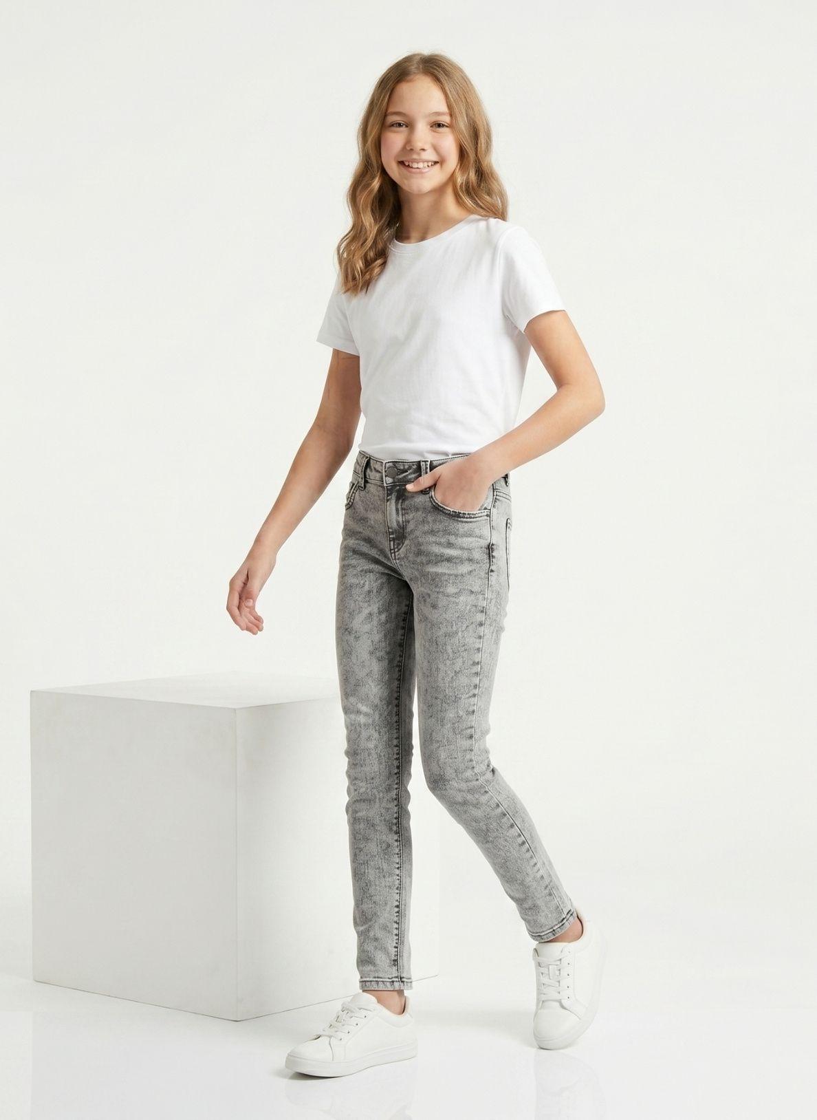 Jeans Gris Ni a Pantal n Denim Slim Fit Mezclilla-0