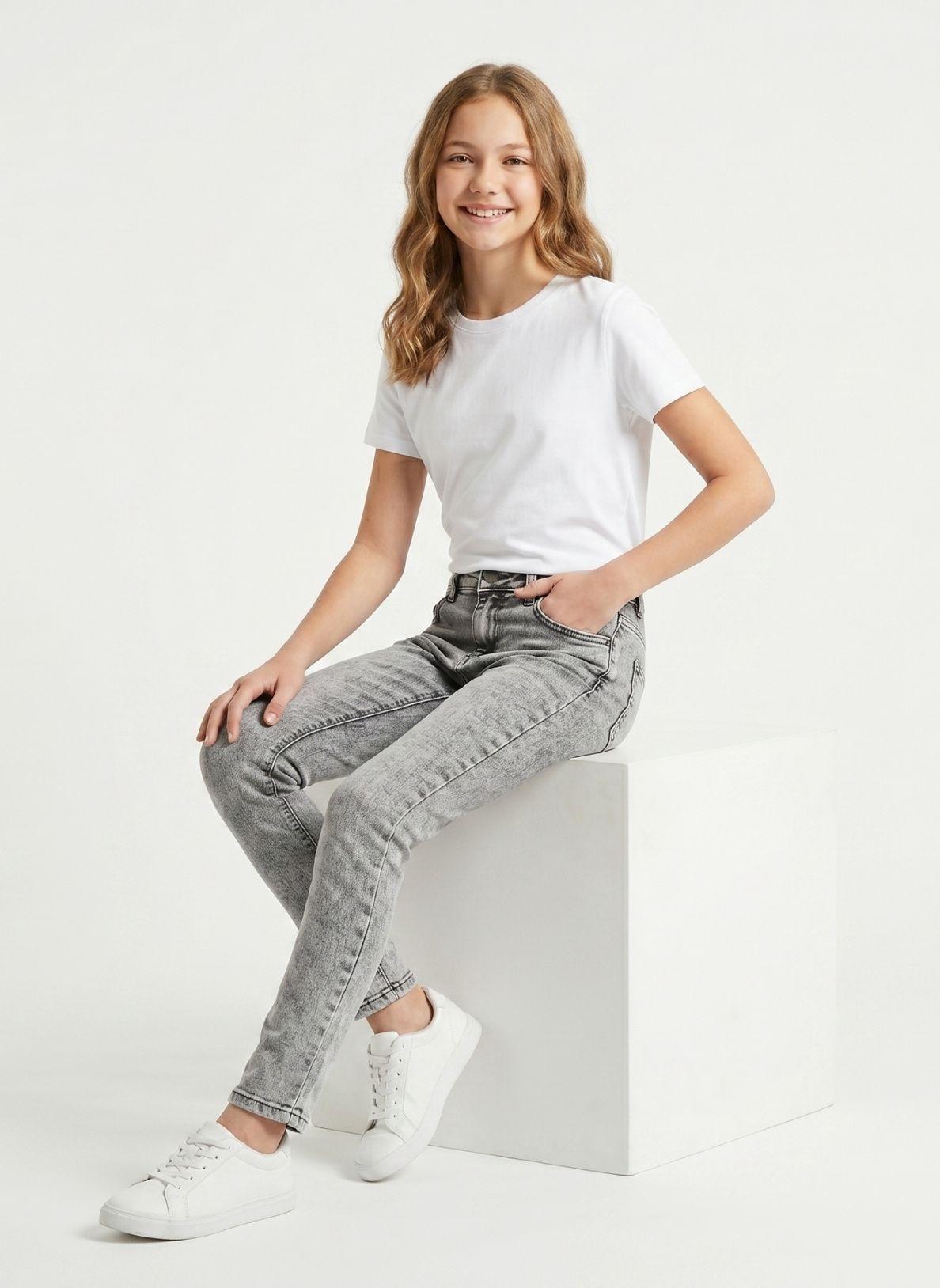 Jeans Gris Ni a Pantal n Denim Slim Fit Mezclilla-1