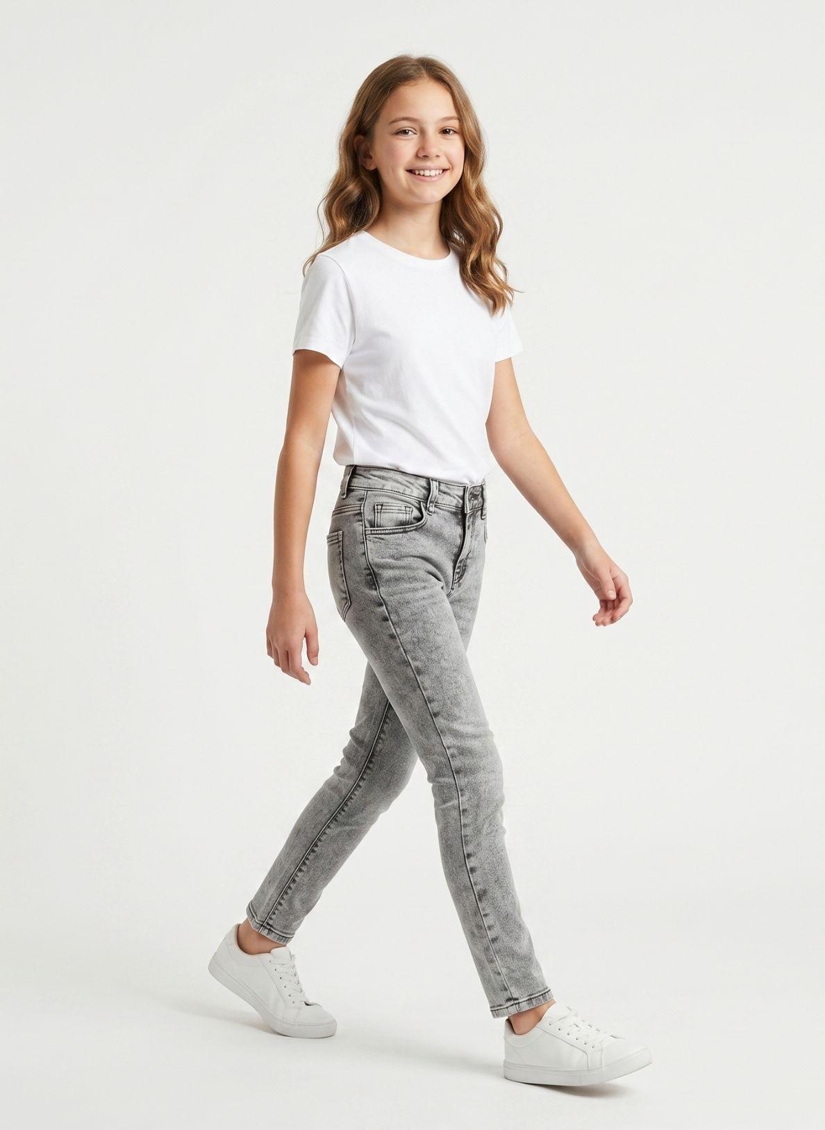 Jeans Gris Ni a Pantal n Denim Slim Fit Mezclilla-4