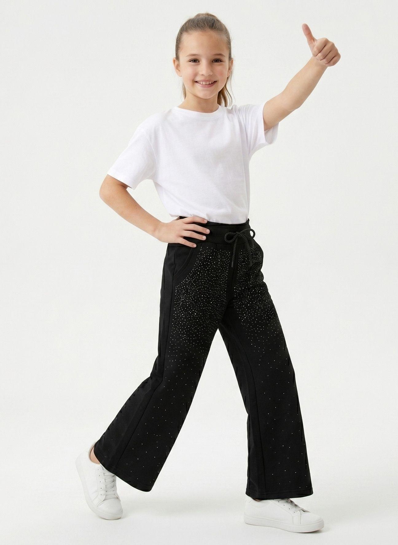 Pantalon Buzo Nina Wide Leg Brillos Algodon Moda Urbana-2
