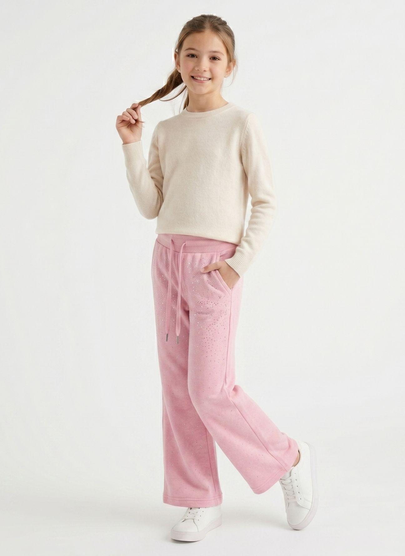 Pantalon Buzo Nina Wide Leg Brillos Algodon Moda Urbana-0