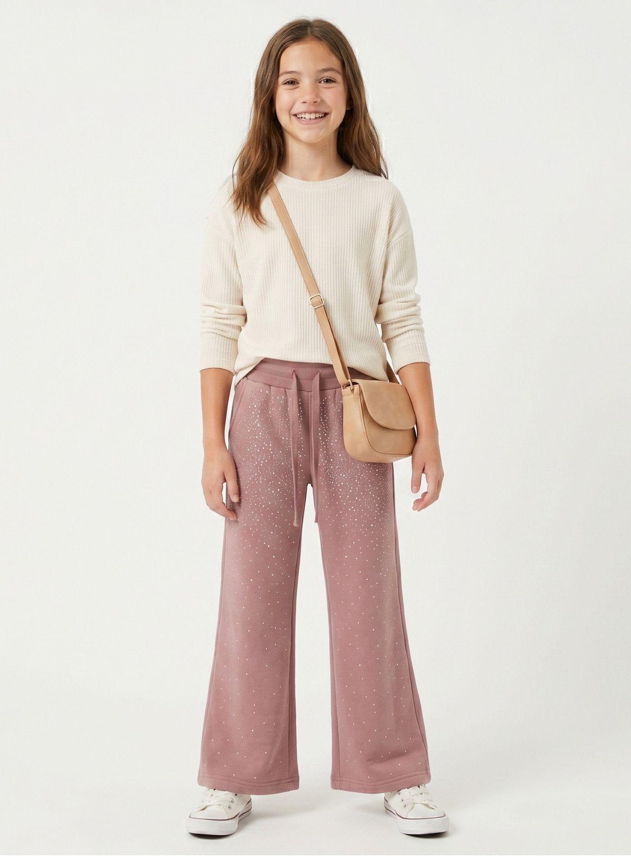 Pantalon Buzo Nina Wide Leg Brillos Algodon Moda Urbana-0