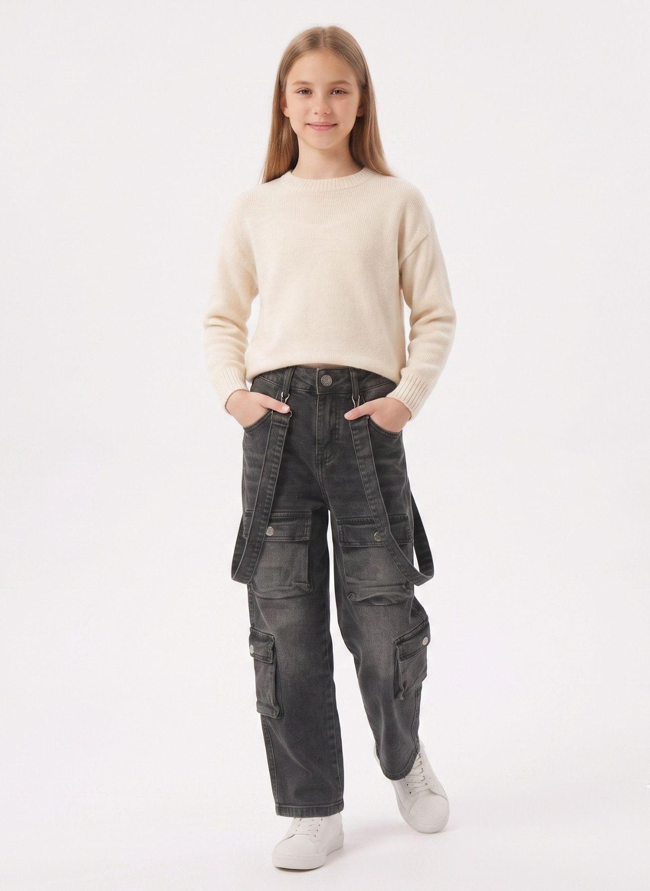 Jeans Cargo Ni a Con Tirantes Y Bolsillos Moda Urbana-1