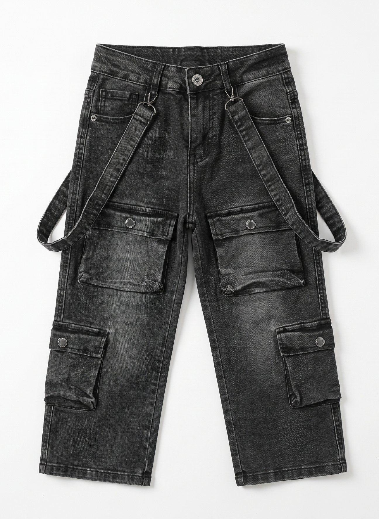 Jeans Cargo Ni a Con Tirantes Y Bolsillos Moda Urbana-2