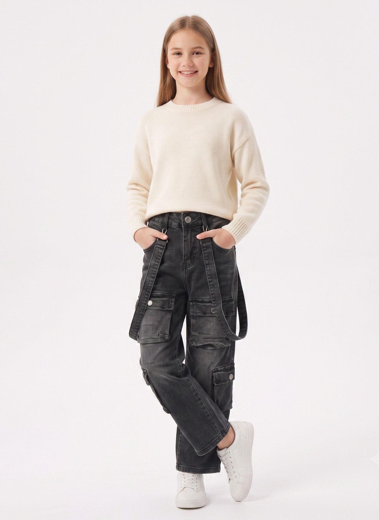 Jeans Cargo Ni a Con Tirantes Y Bolsillos Moda Urbana-3