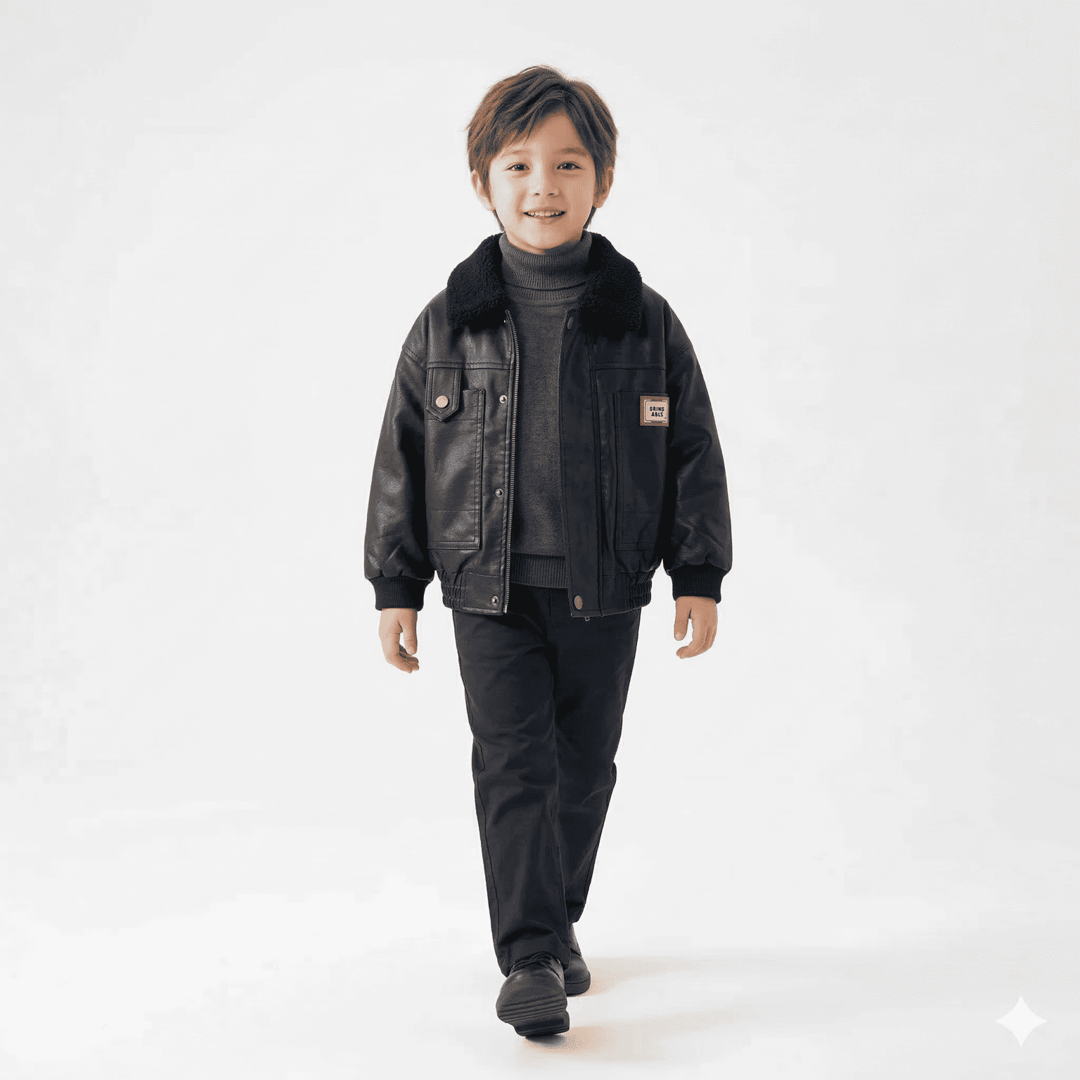 Chaqueta Aviador Ni o Cuero Sint tico Forrada Invierno-2