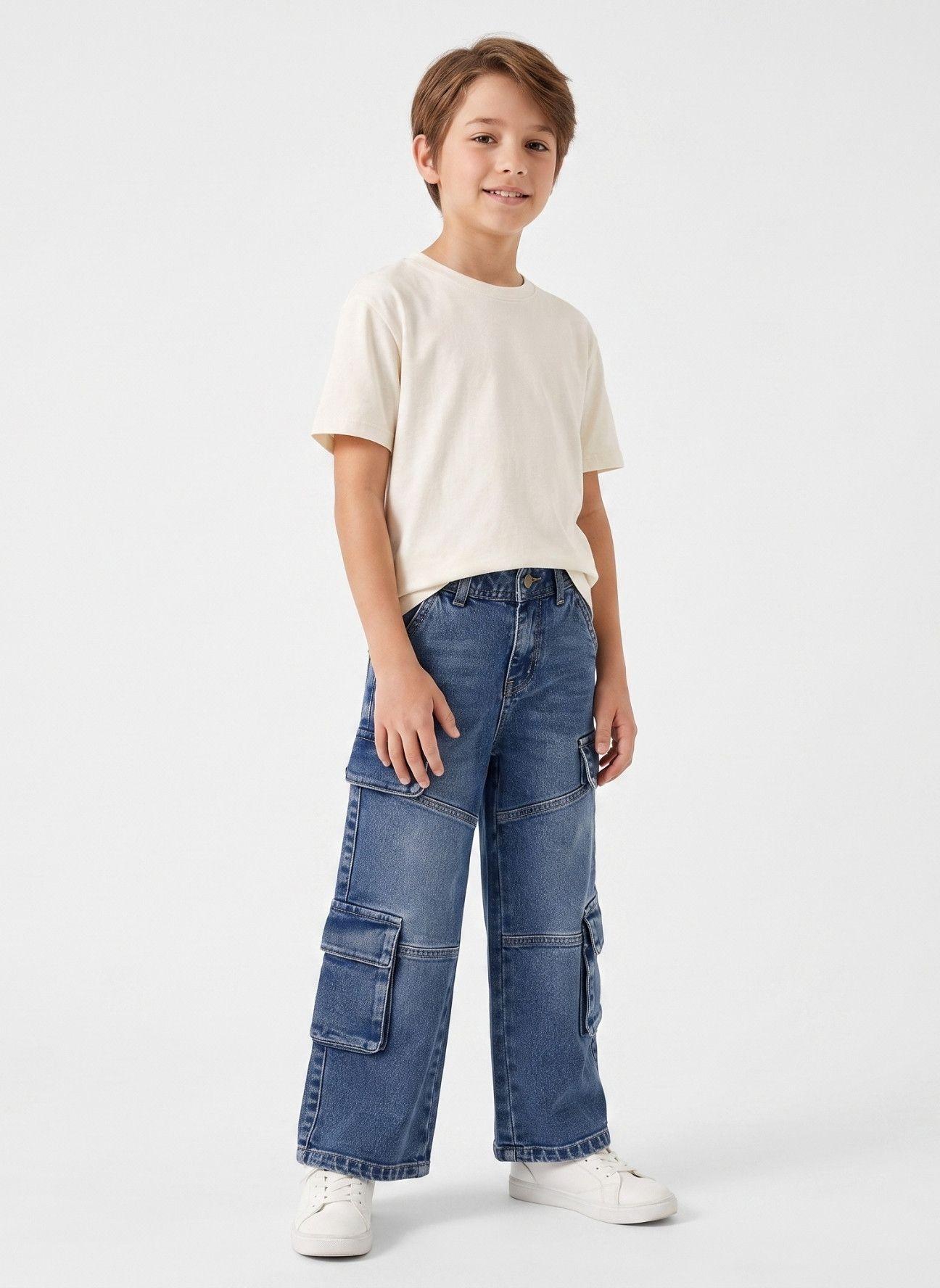 Pantalón Jeans Cargo Niño Denim Estilo Urbano-1