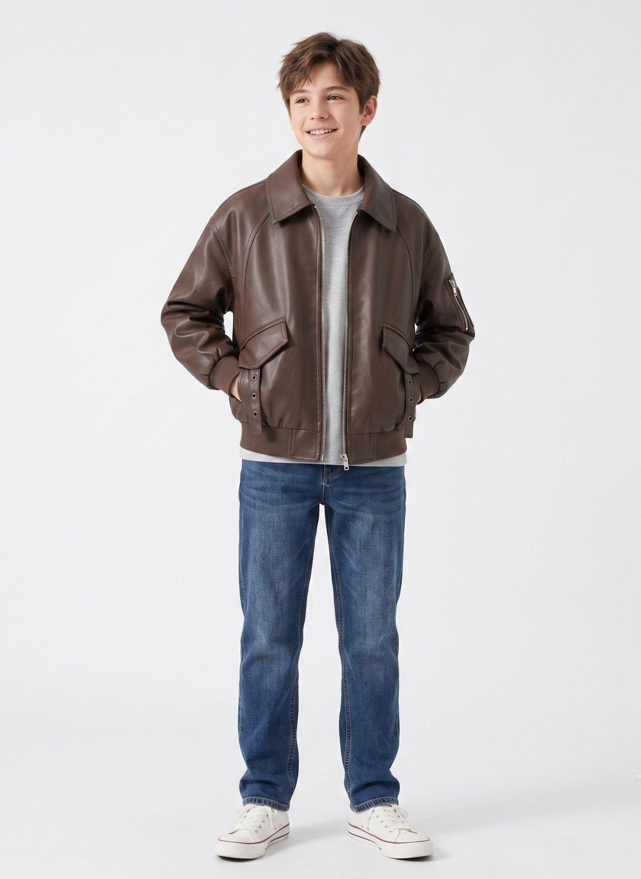 Chaqueta Ecocuero Nino Estilo Aviador Biker Invierno-0