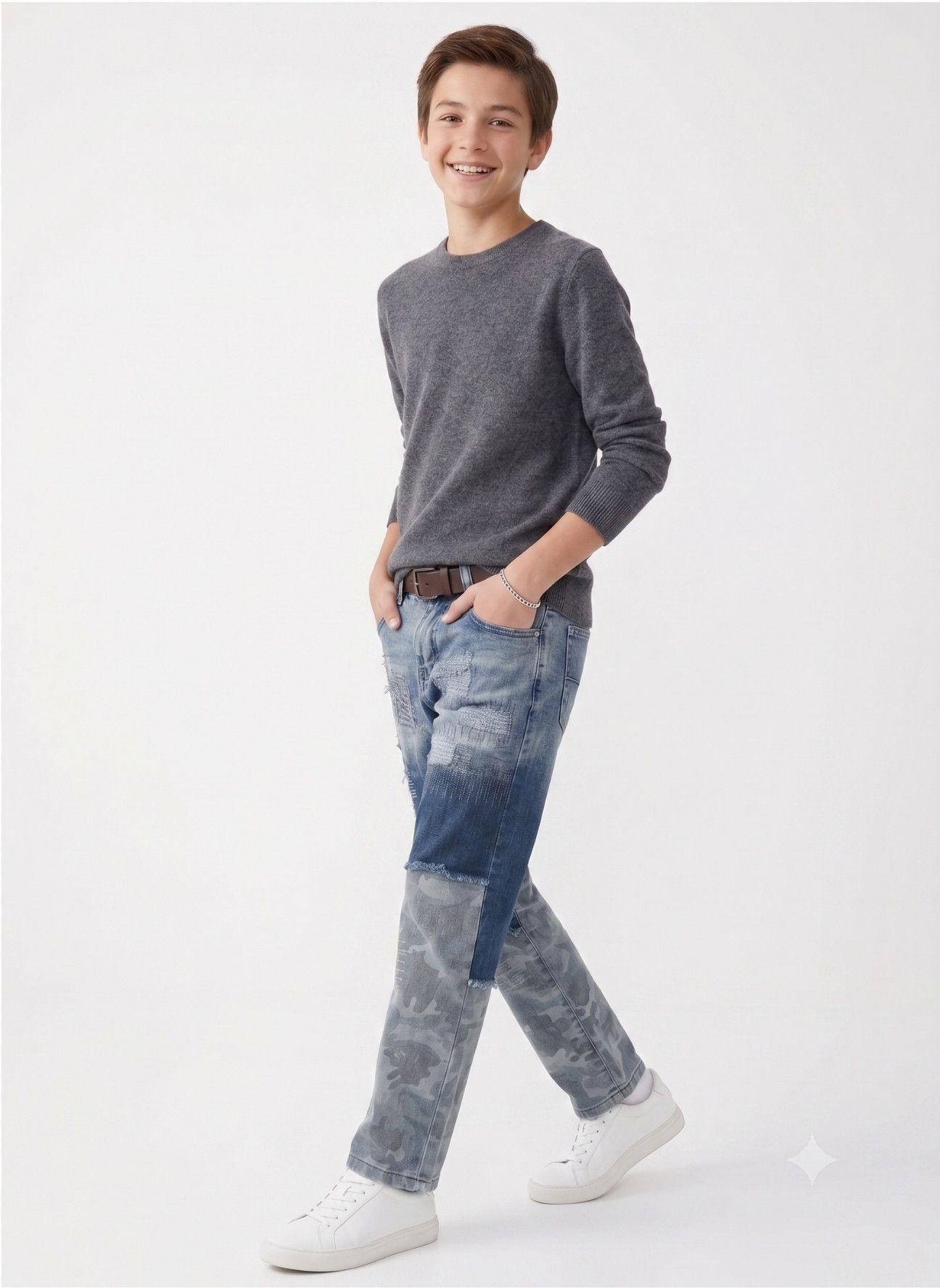 Jeans Ni o Patchwork Camuflaje Pantal n Mezclilla Moda-0