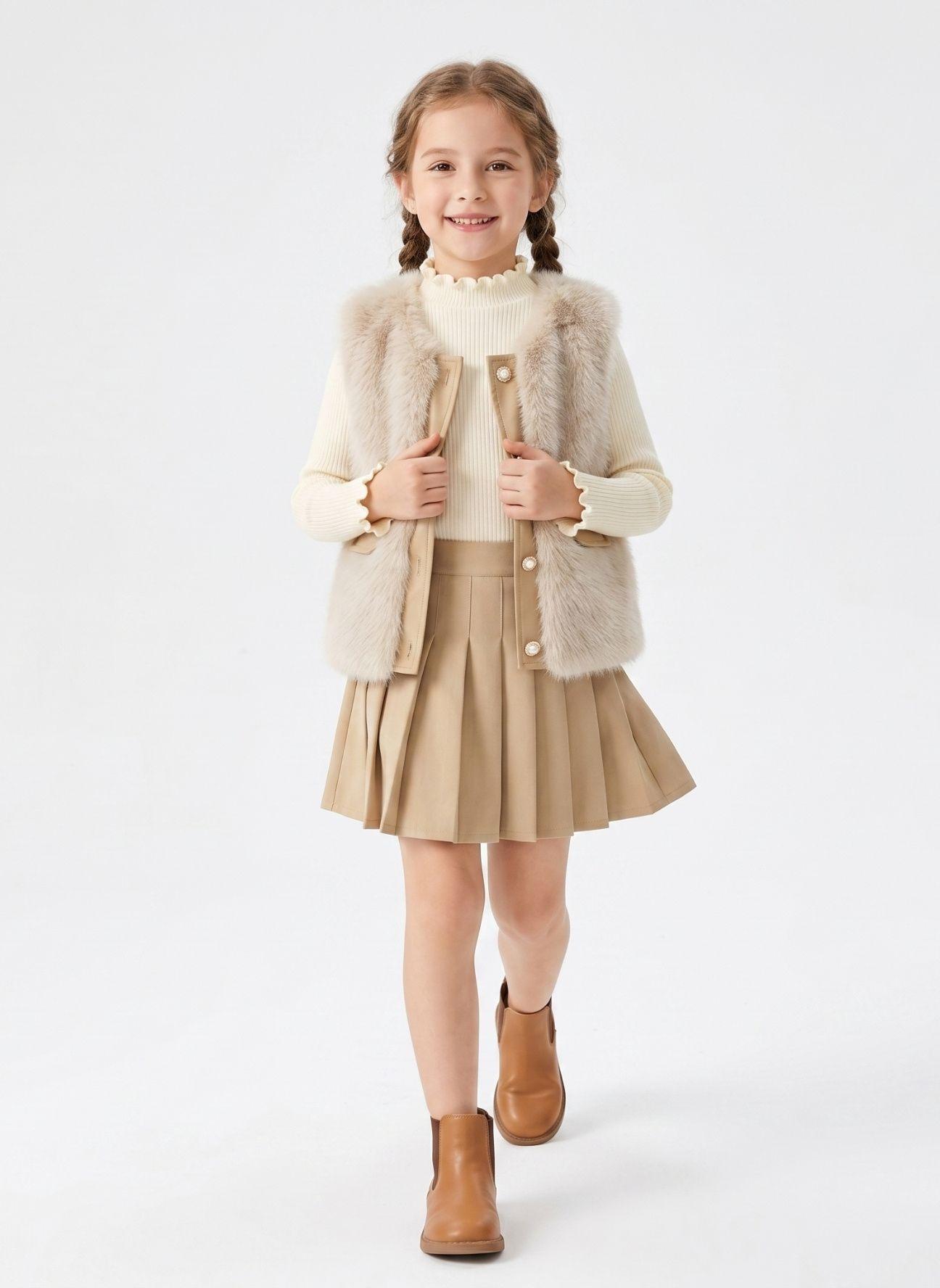 Chaleco Peludo Ni a Conjunto Falda Invierno Elegante-0