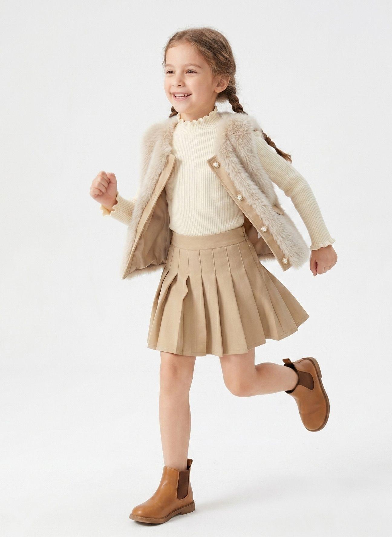 Chaleco Peludo Ni a Conjunto Falda Invierno Elegante-1