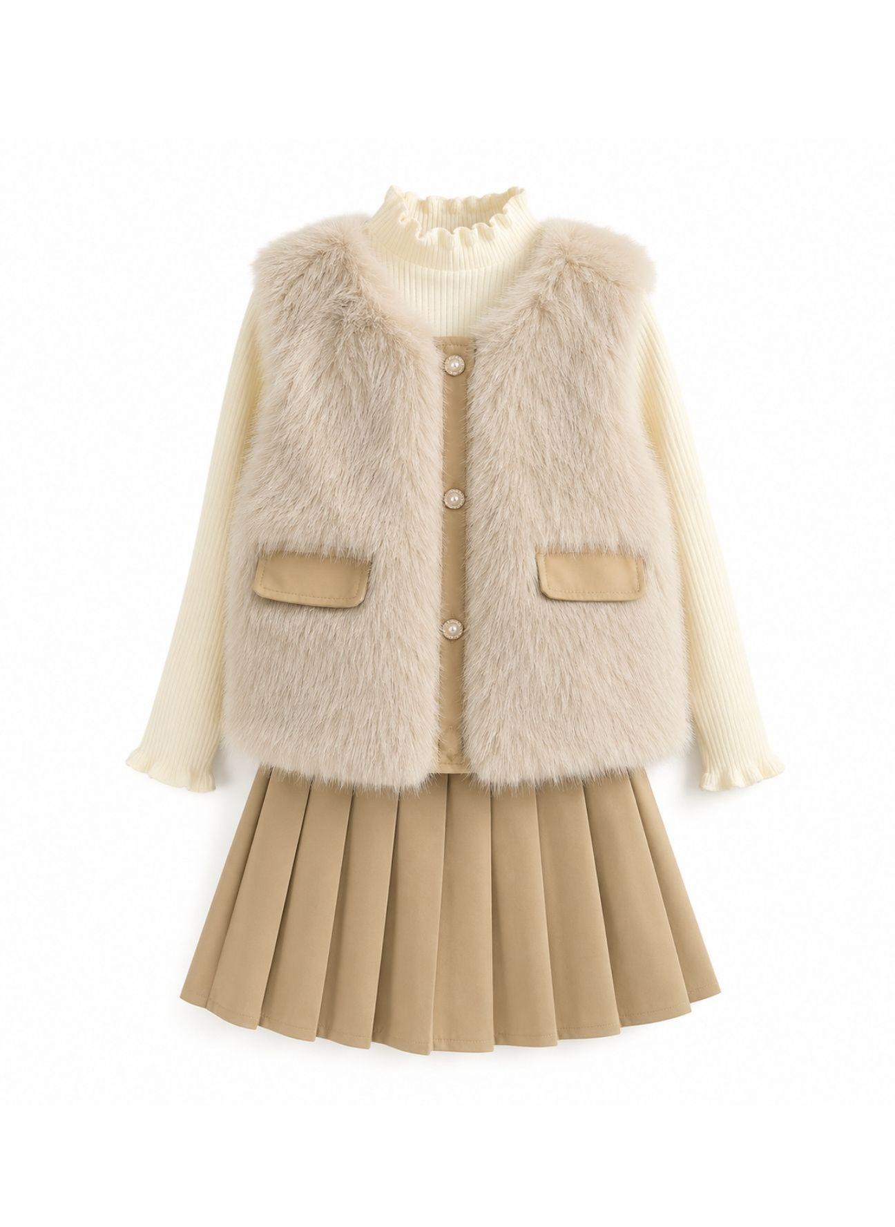 Chaleco Peludo Ni a Conjunto Falda Invierno Elegante-3