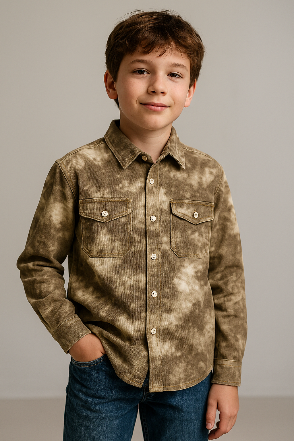 Camisa Tie-dye Infantil Café Jaspeada Manga Larga-0
