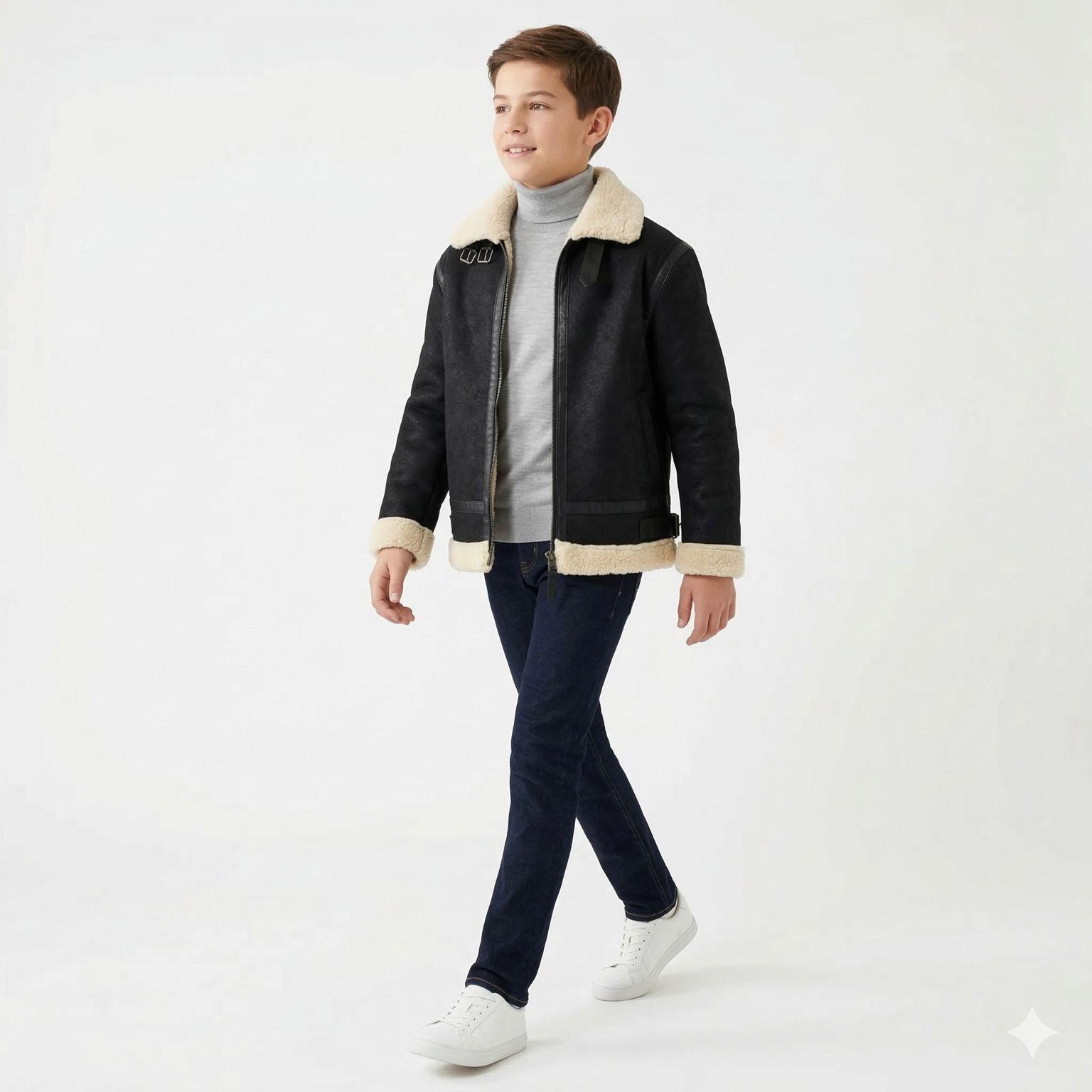 Chaqueta Ni o Aviador Estilo Piloto Abrigada Invierno-0