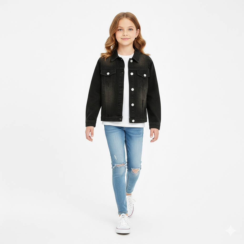 Chaqueta Mezclilla Niños Denim Clásica con Bolsillos-0