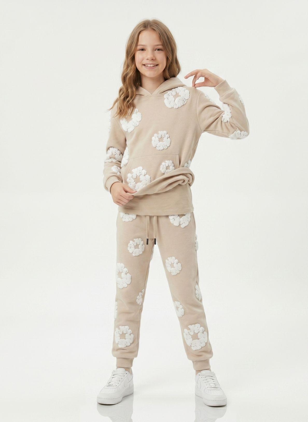 Conjunto Buzo Ni a Poleron Canguro Y Jogger Flores 3d-2