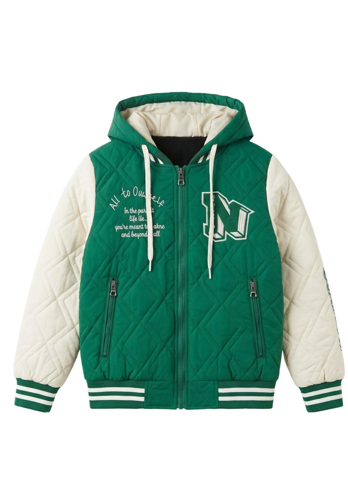 Chaqueta Varsity Bomber Acolchada Capucha Urbana Desmontable-2