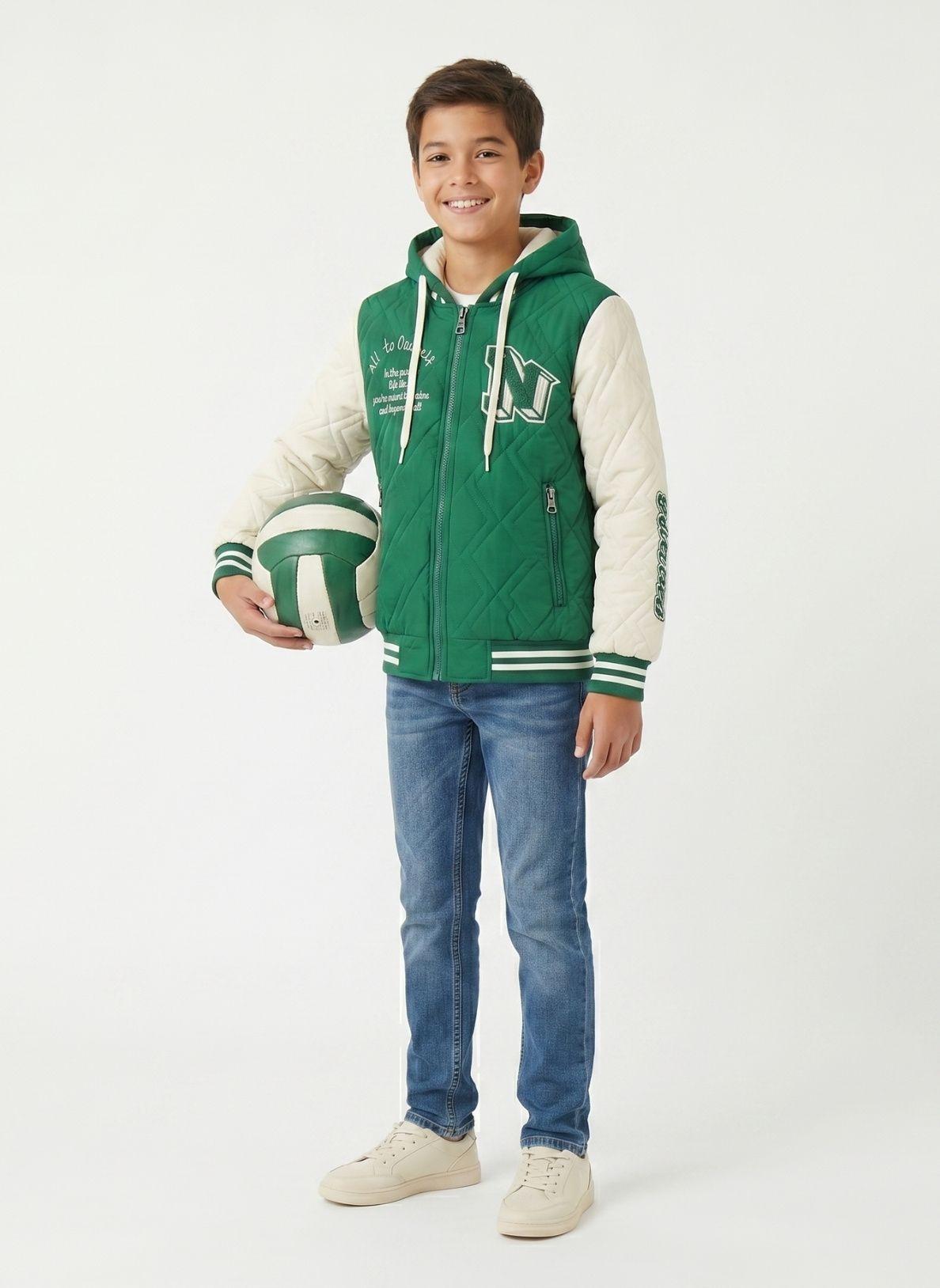 Chaqueta Varsity Bomber Acolchada Capucha Urbana Desmontable-3