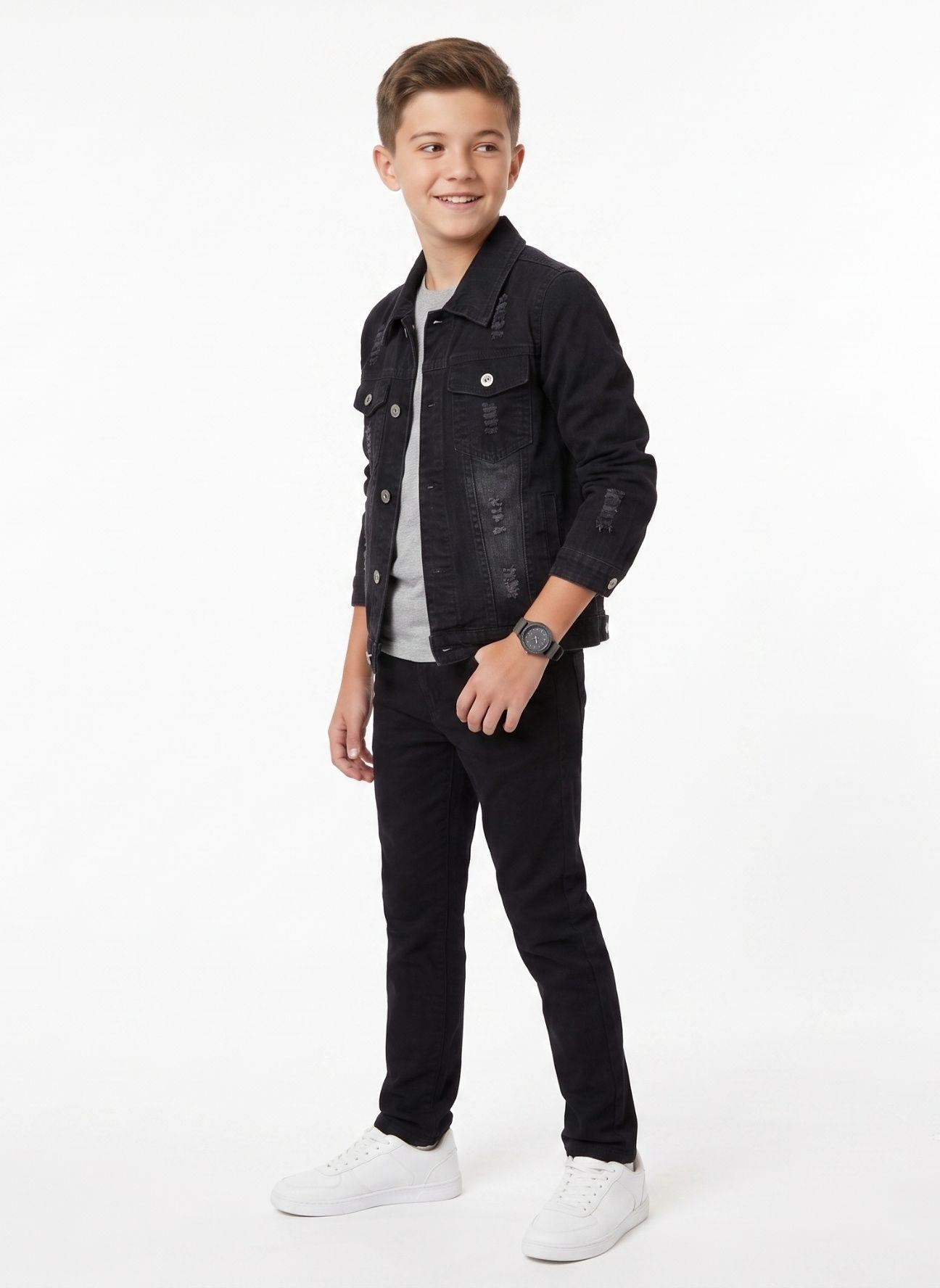 Chaqueta Mezclilla Ni o Jean Desgastada Rotos Moda Urbana-3