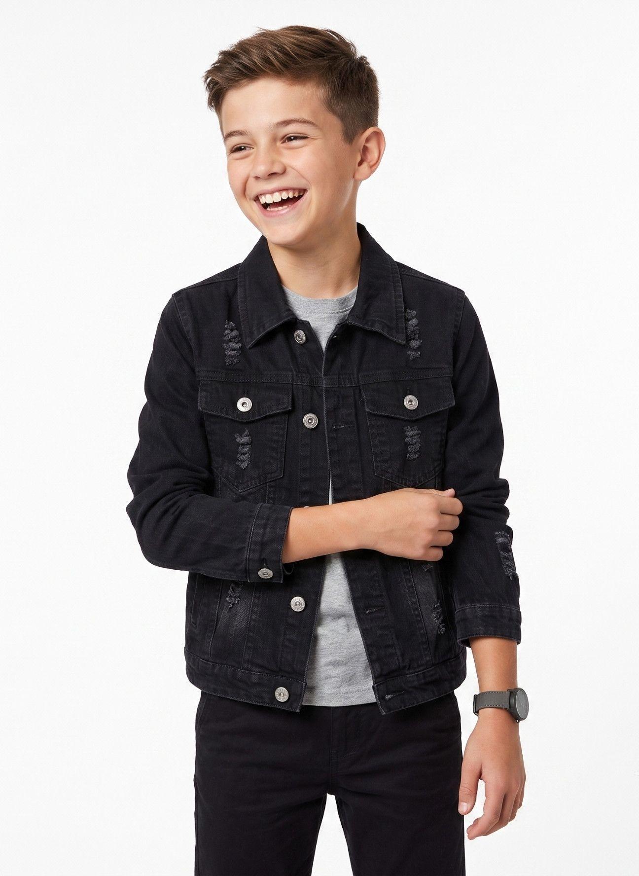 Chaqueta Mezclilla Ni o Jean Desgastada Rotos Moda Urbana-4
