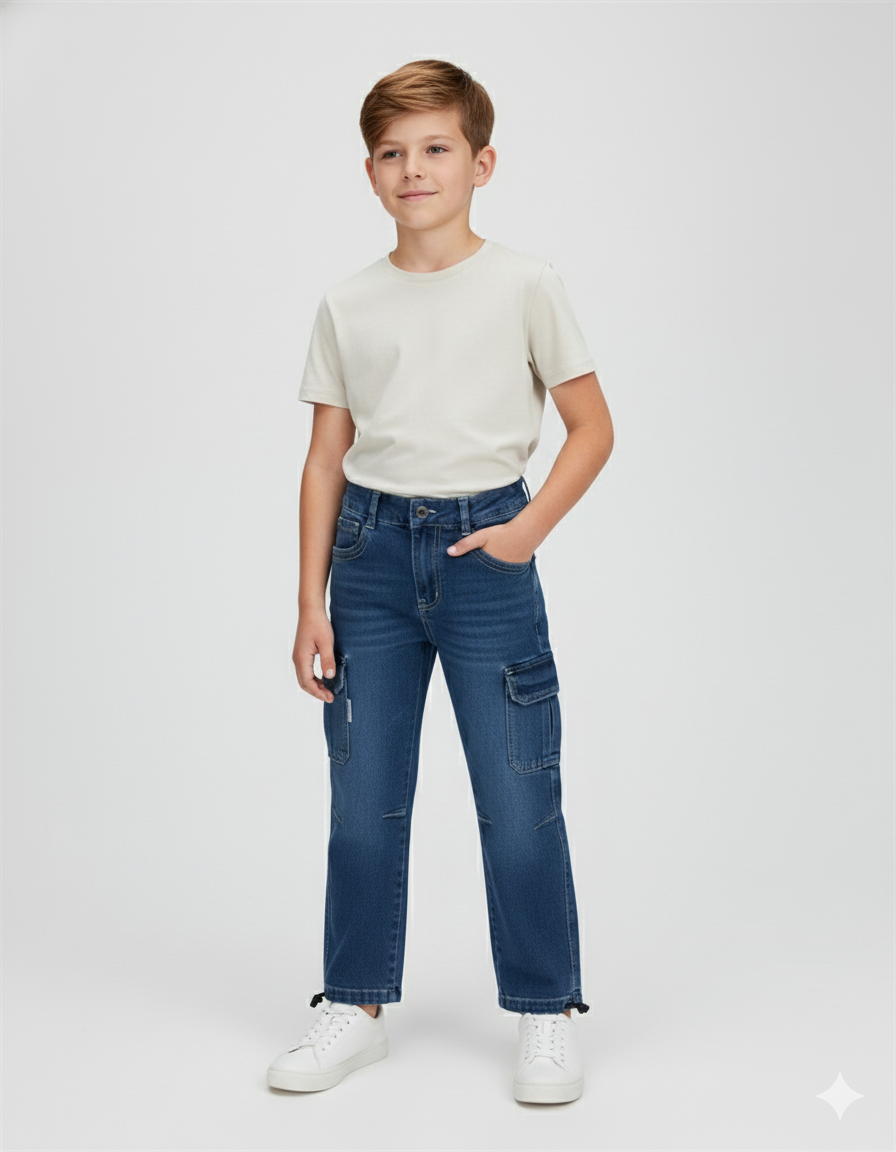 Pantal n Cargo Jeans Ni o Denim Resistente-2