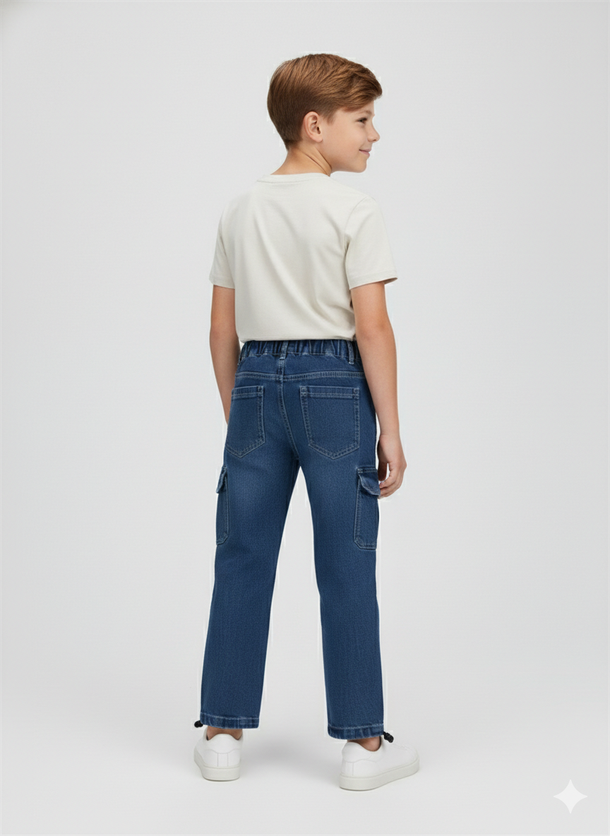 Pantal n Cargo Jeans Ni o Denim Resistente-3