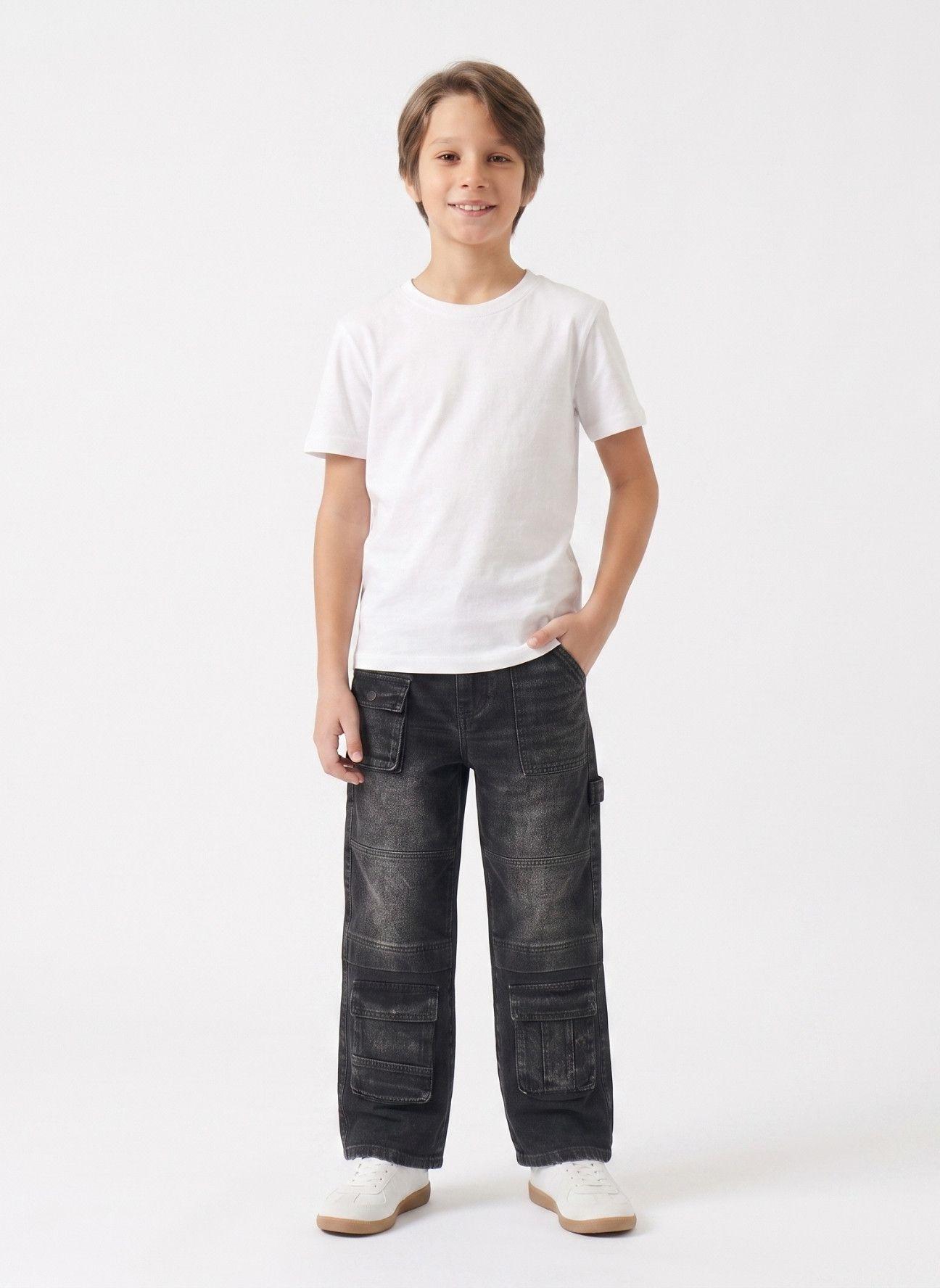 Pantal n Jeans Cargo Ni o Denim Urbano Bolsillos-0