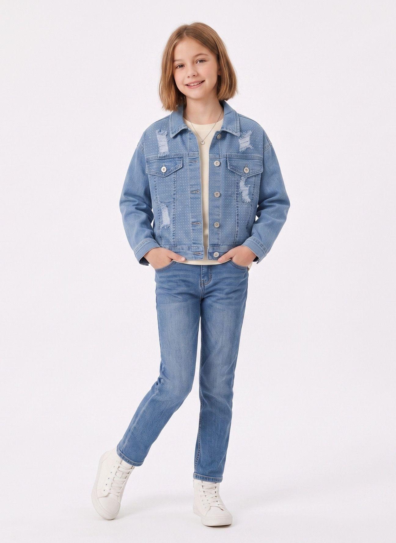 Chaqueta De Mezclilla Ni a Con Brillos Y Rasgados Denim-2
