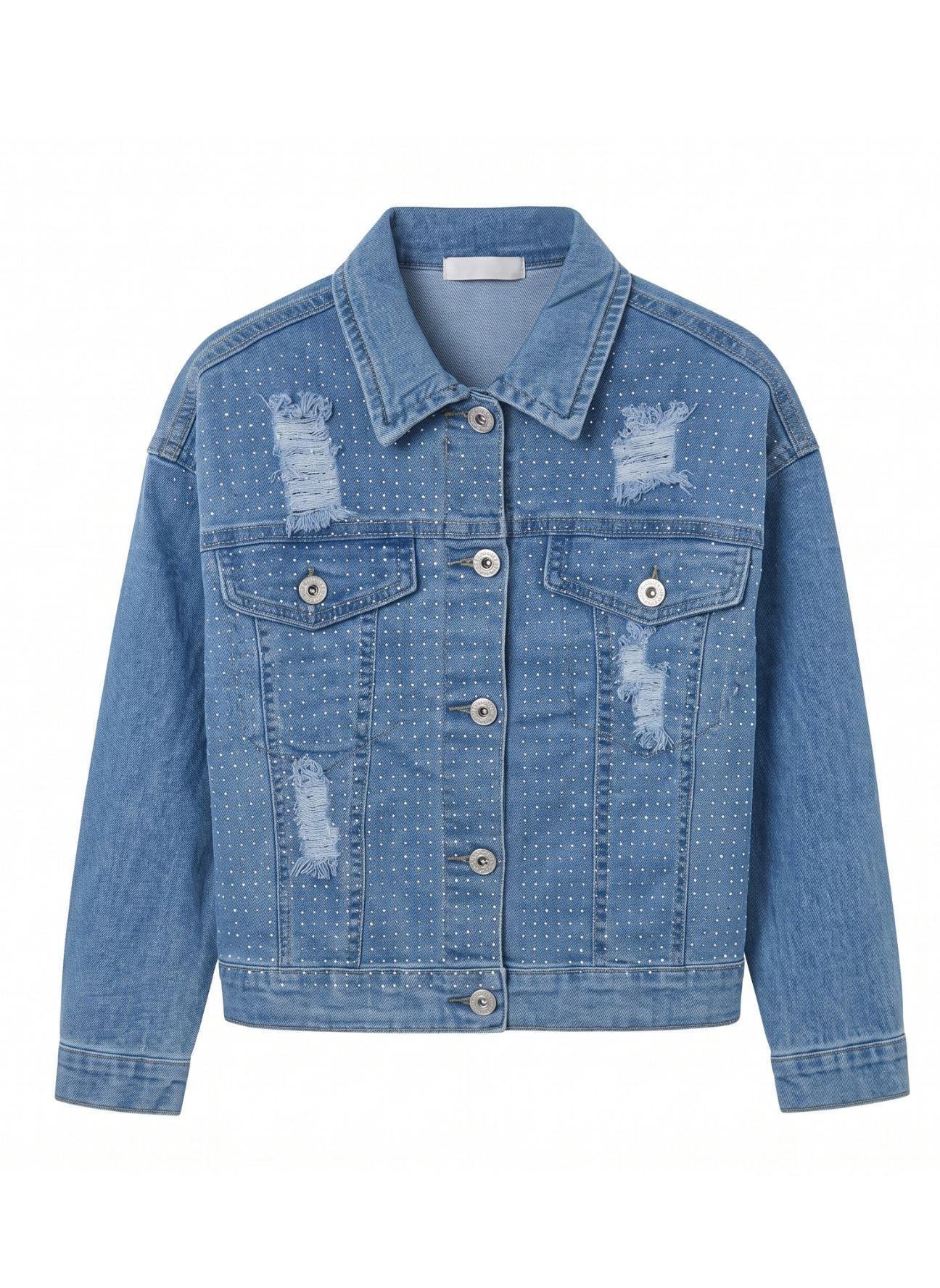Chaqueta De Mezclilla Ni a Con Brillos Y Rasgados Denim-3