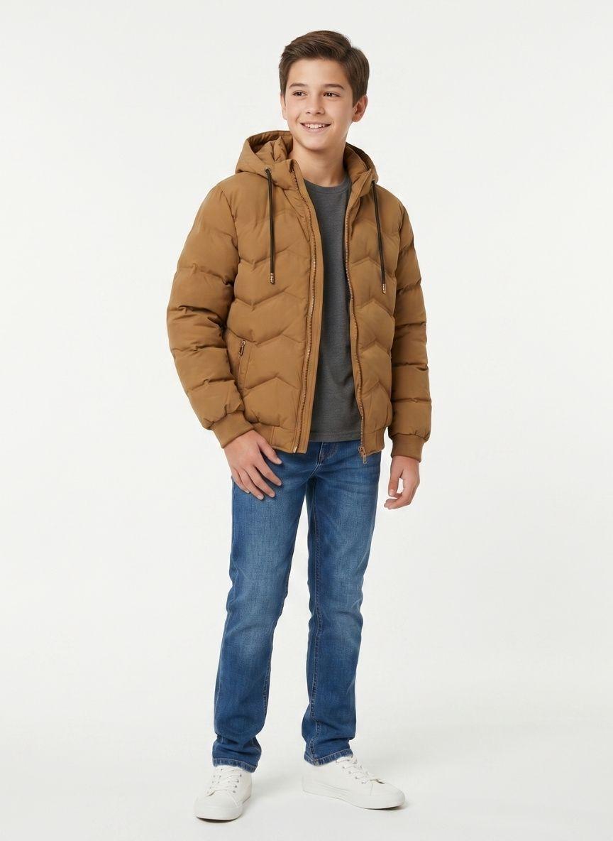 Parka Termica Niños Chaqueta Puffer Impermeable Con Gorro-0