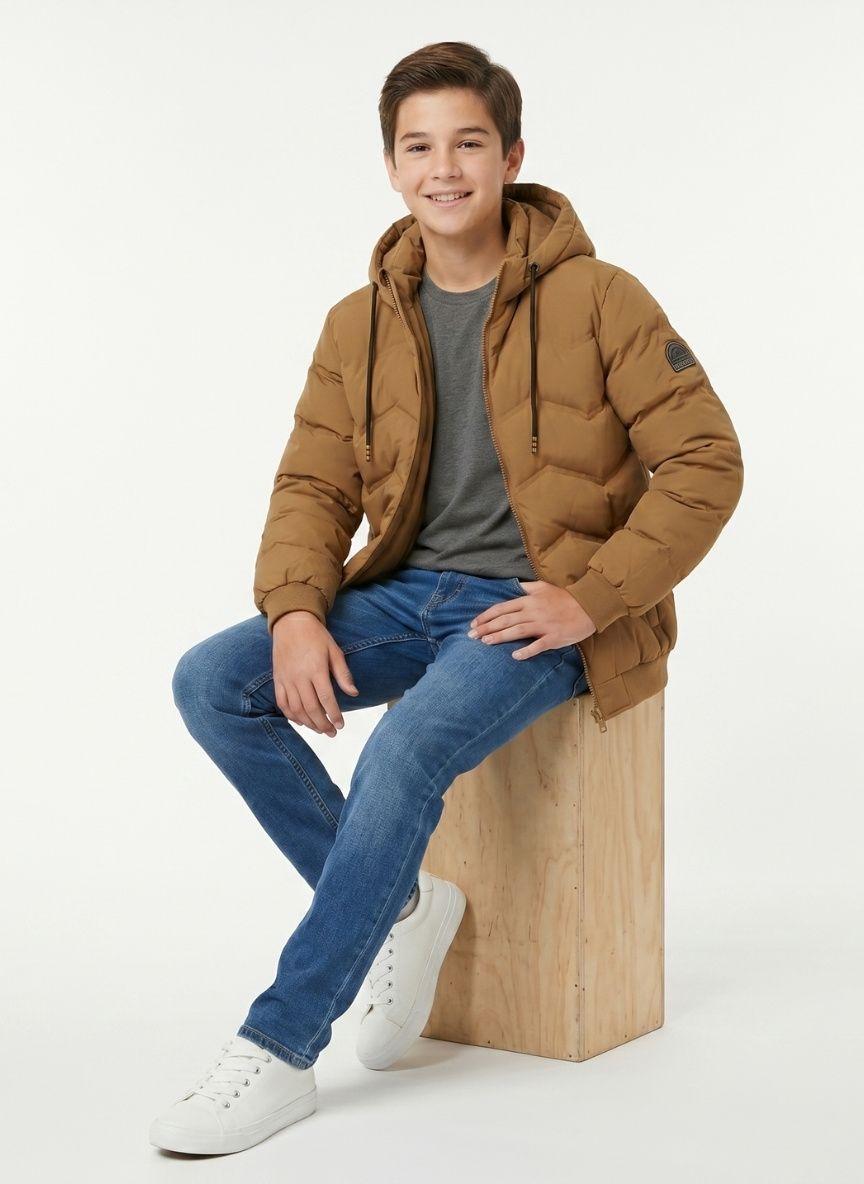 Parka Termica Niños Chaqueta Puffer Impermeable Con Gorro-3