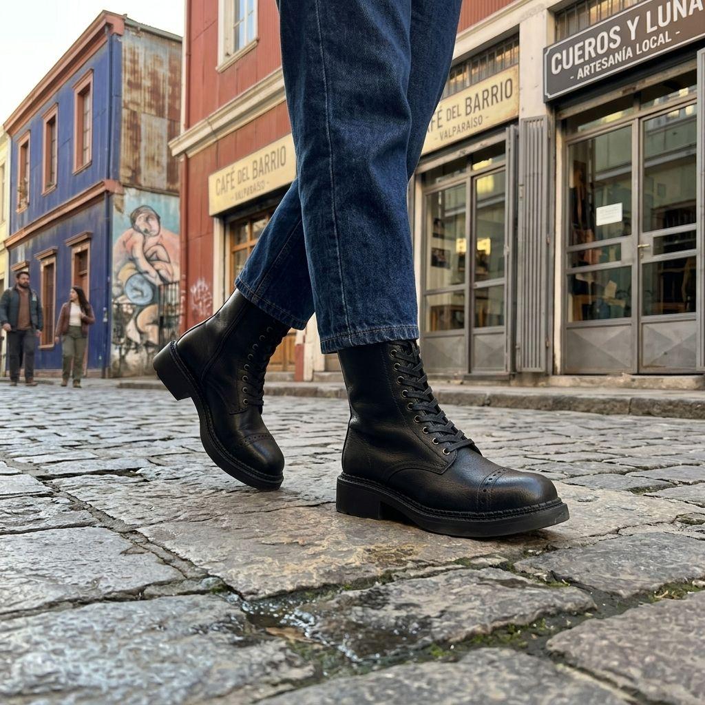 Botín Mujer Estilo Combat Cierre Lateral Negro 7772-2