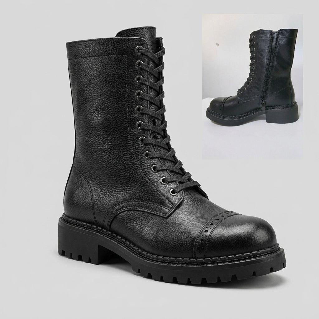 Botín Mujer Estilo Combat Cierre Lateral Negro 7772-6