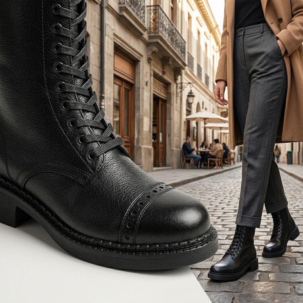Botín Mujer Estilo Combat Cierre Lateral Negro 7772-7