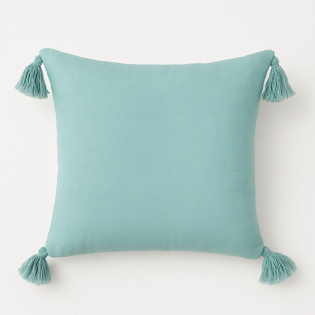 Funda Cojín Turquesa | 45x45 cm con Borlas Decorativas - 615-0